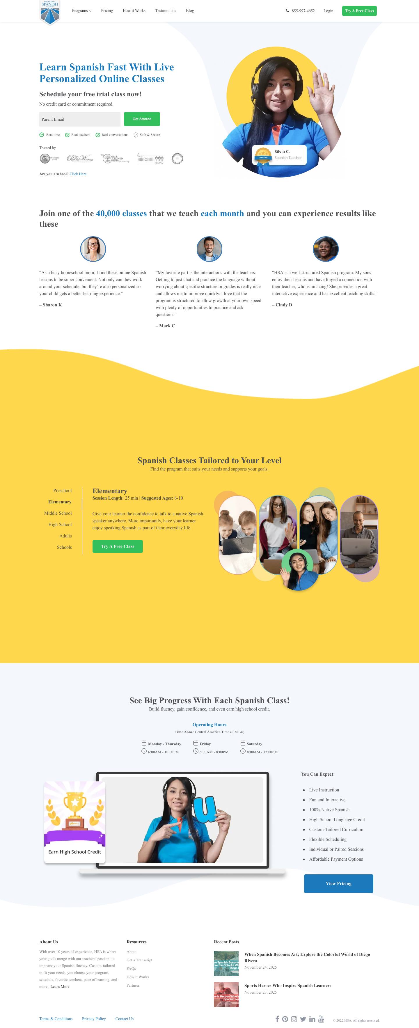 Homeschool Spanish Academy - Learn Spanish with Certified Teachers - Full Screenshot