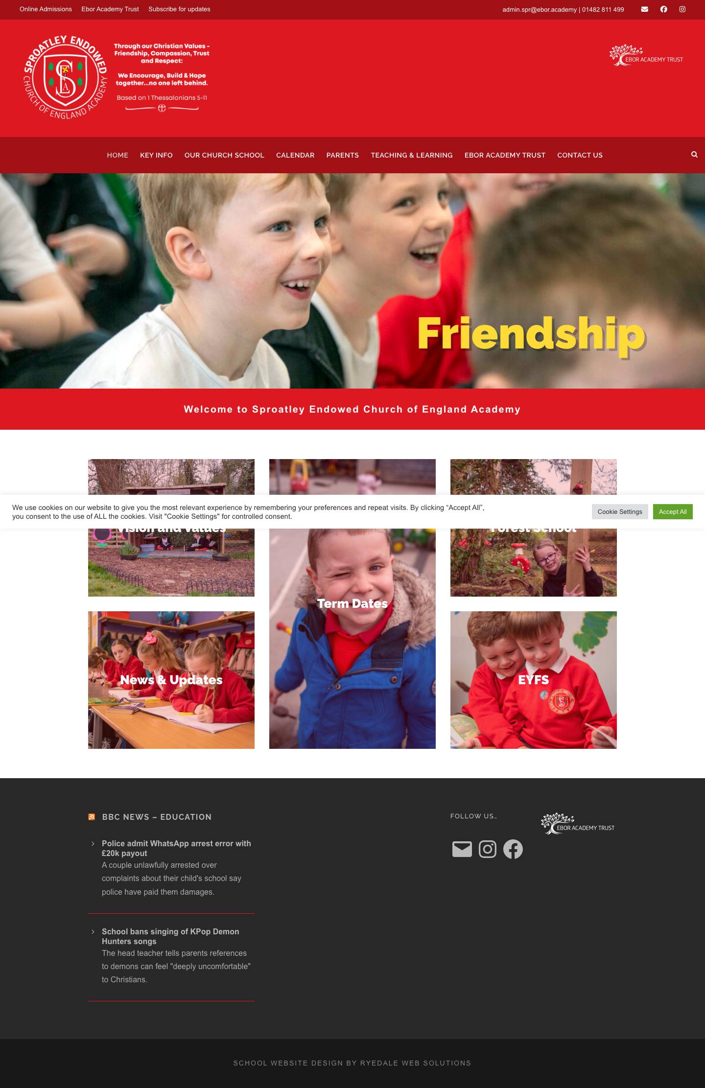 Sproatley Endowed Church of England Academy – Through our Christian Values – Friendship, Compassion and Trust – we "encourage, build and hope together… no-one left behind" - Full Screenshot