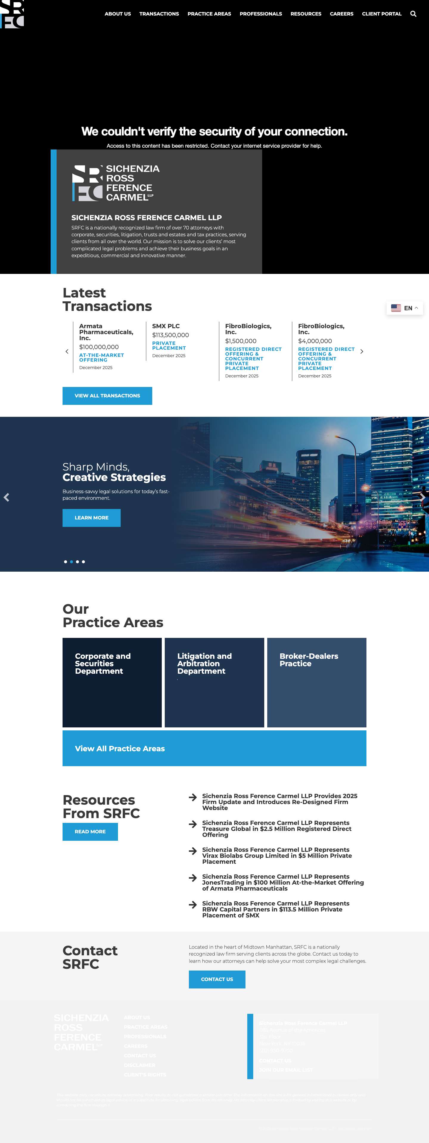 Sichenzia Ross Ference Carmel LLP | Corporate and Securities Law Firm - Full Screenshot