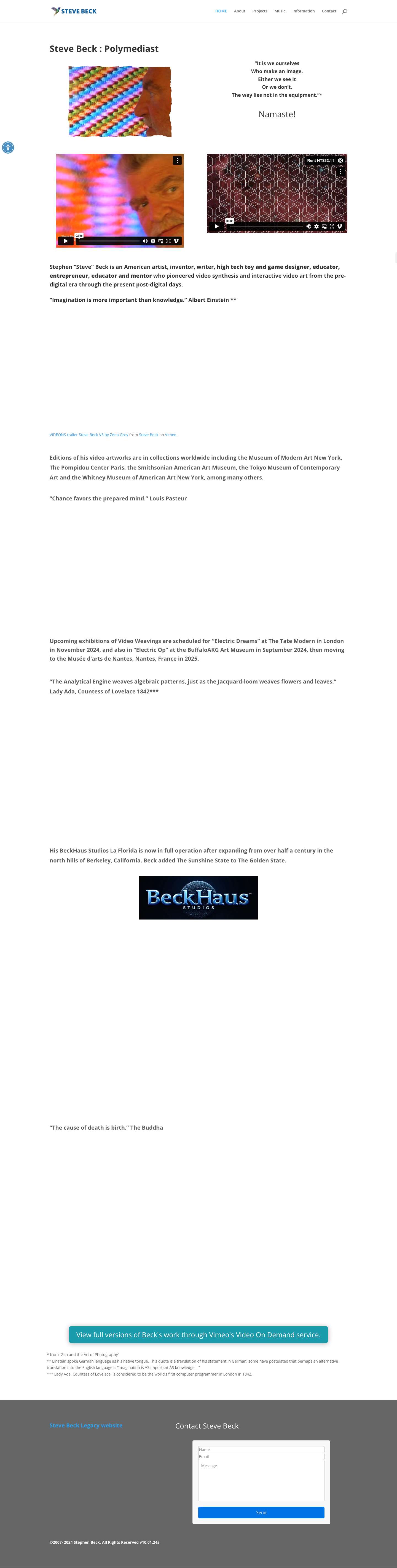 Steve Beck polymediast | Artist Inventor Video Creator - Full Screenshot