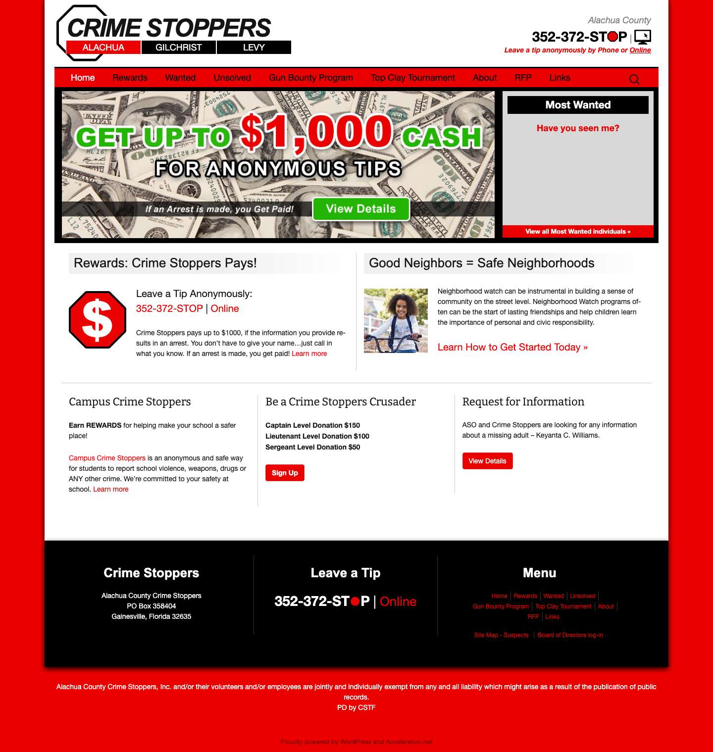 Crime Stoppers | Alachua, Gilchrist, & Levy Counties - Full Screenshot