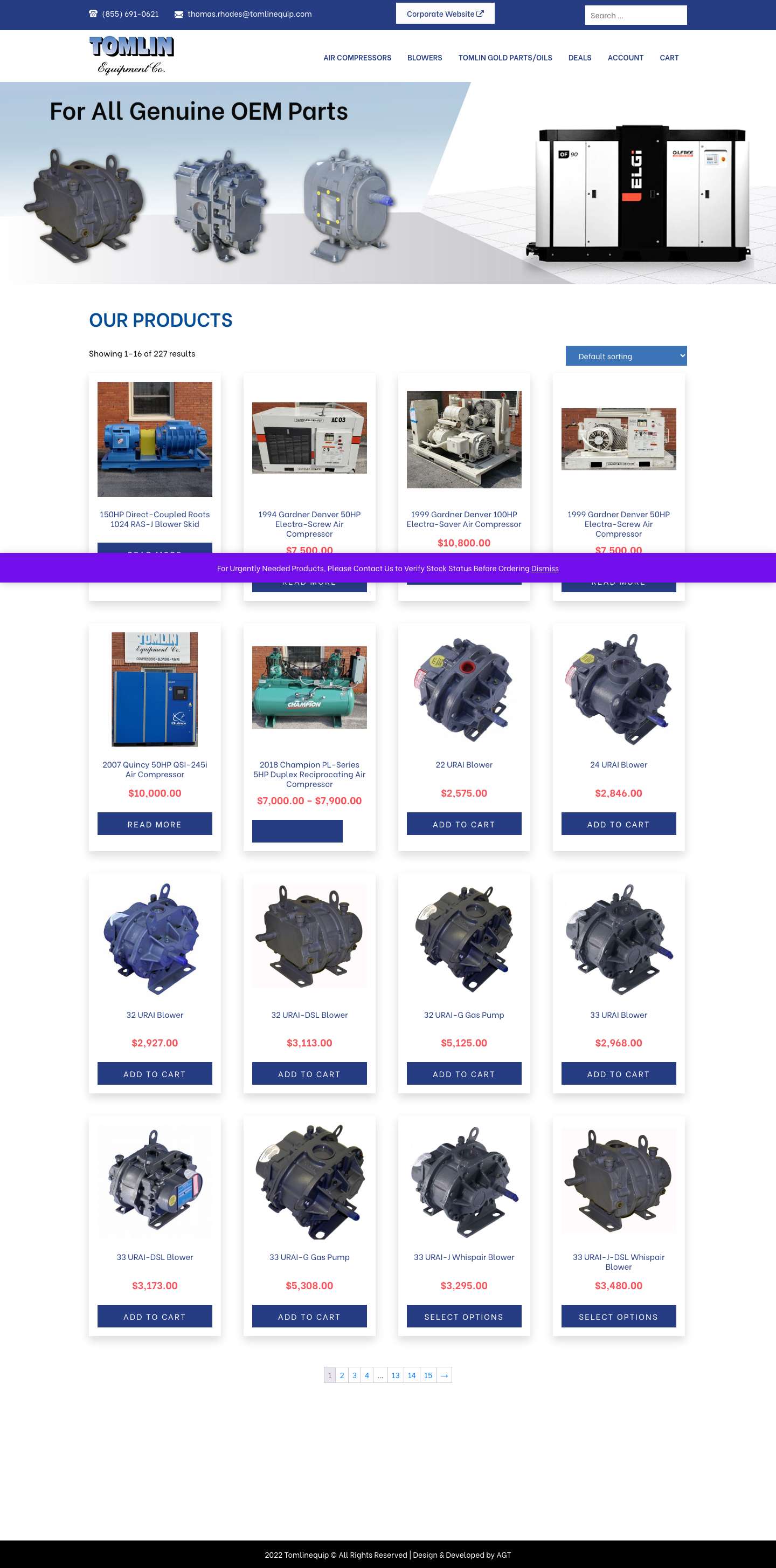 Air Compressor Parts, Blowers & Lubricants Online | Tomlin Equipment OhioTomlin Equipment - Full Screenshot