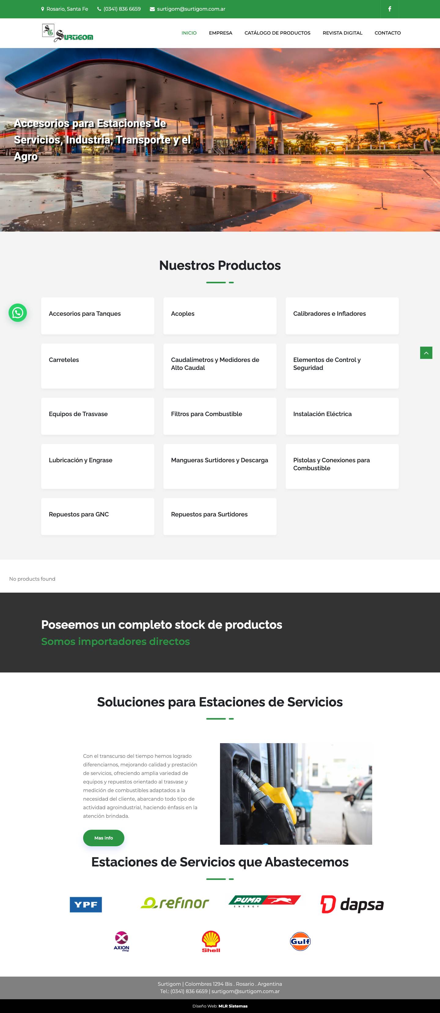 Accesorios para Estaciones de Servicios, Industria, Transporte y el Agro, Rosario, Argentina | Surtigom - Full Screenshot