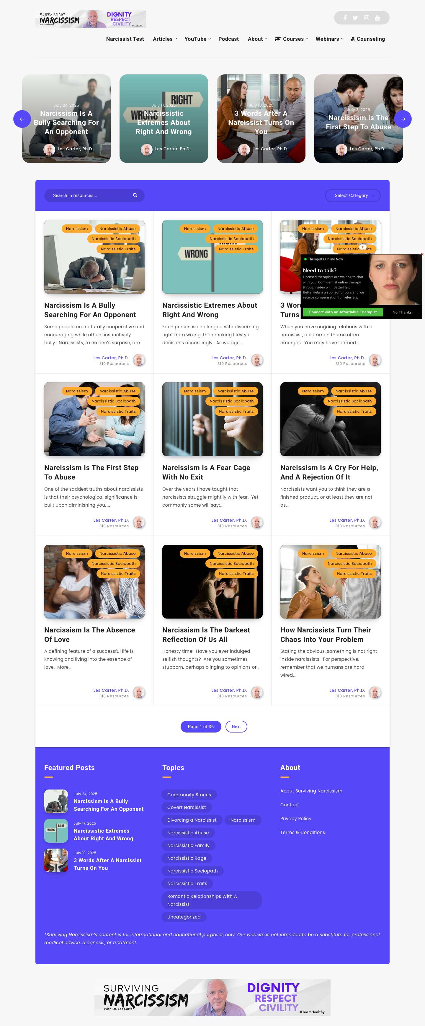 Surviving Narcissism - #1 Online Narcissism Resource - Full Screenshot
