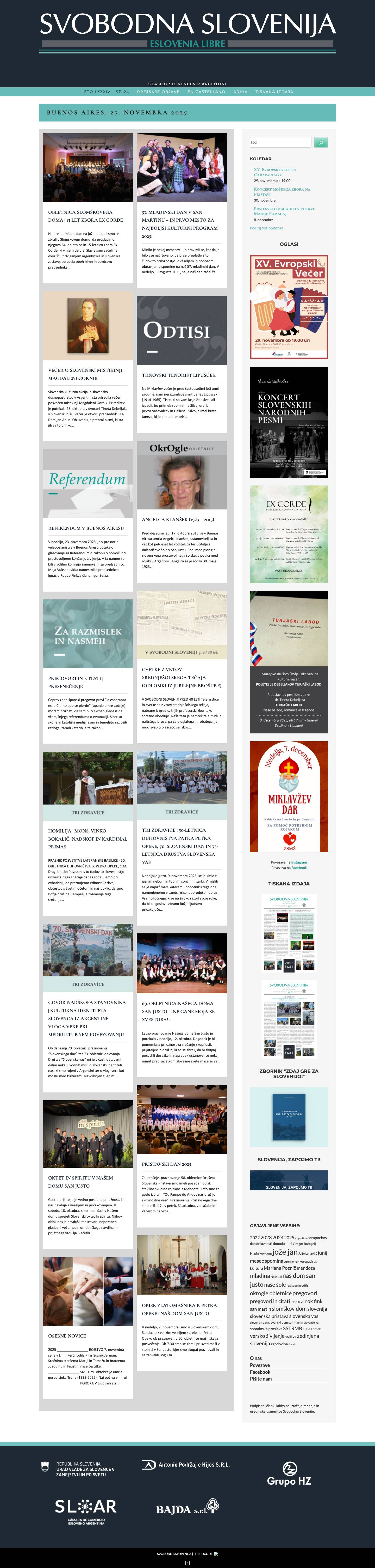 SVOBODNA SLOVENIJA – GLASILO SLOVENCEV V ARGENTINI - Full Screenshot