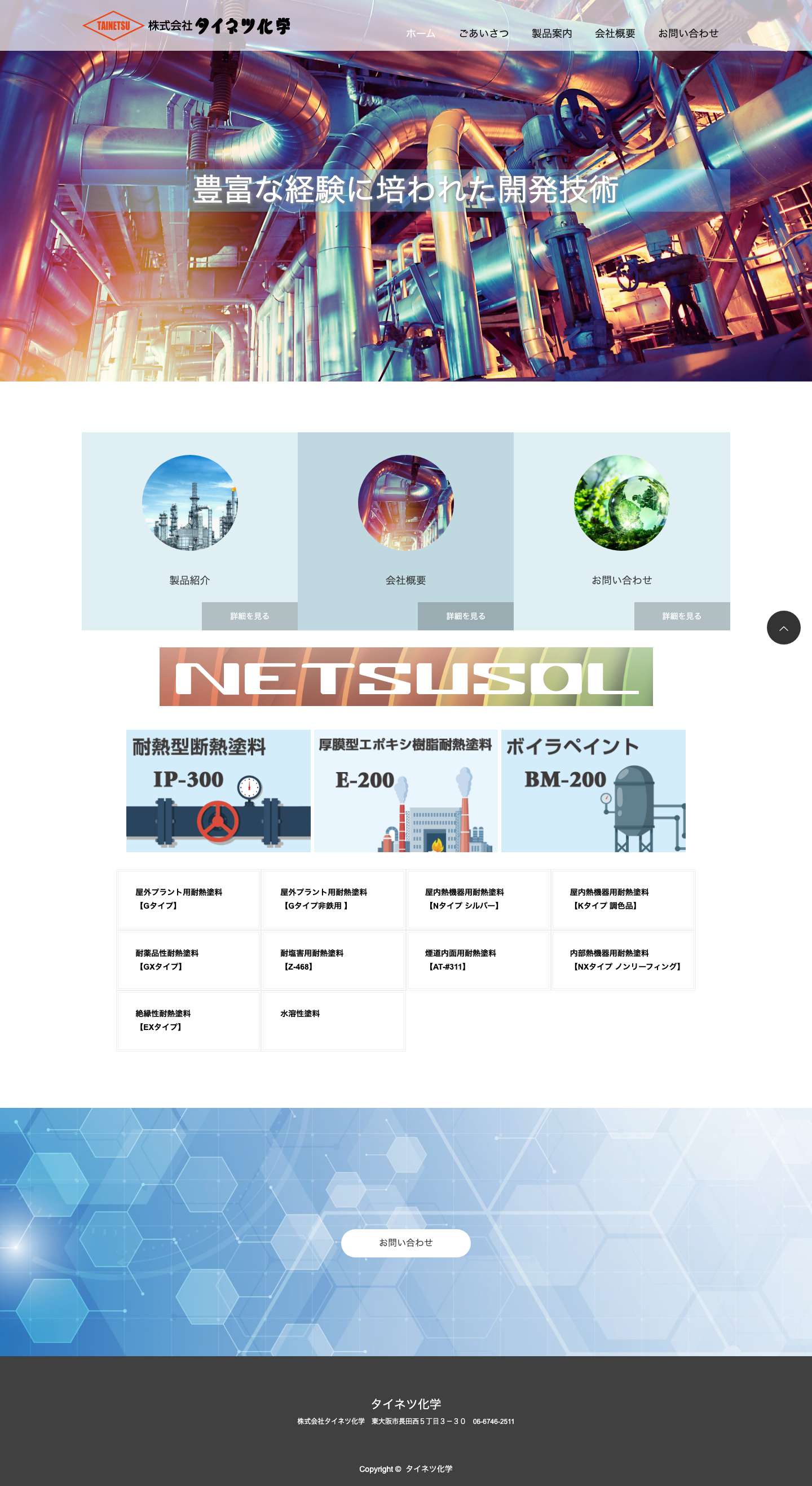タイネツ化学 | 先進のコーディングテクノロジーで、安全・安心・快適を - Full Screenshot