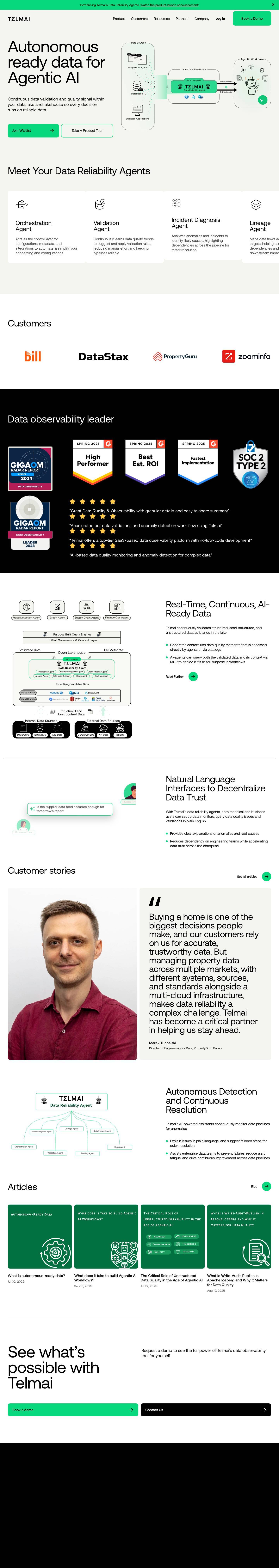 Telmai - AI-based Data Observability for Open Architecture - Full Screenshot
