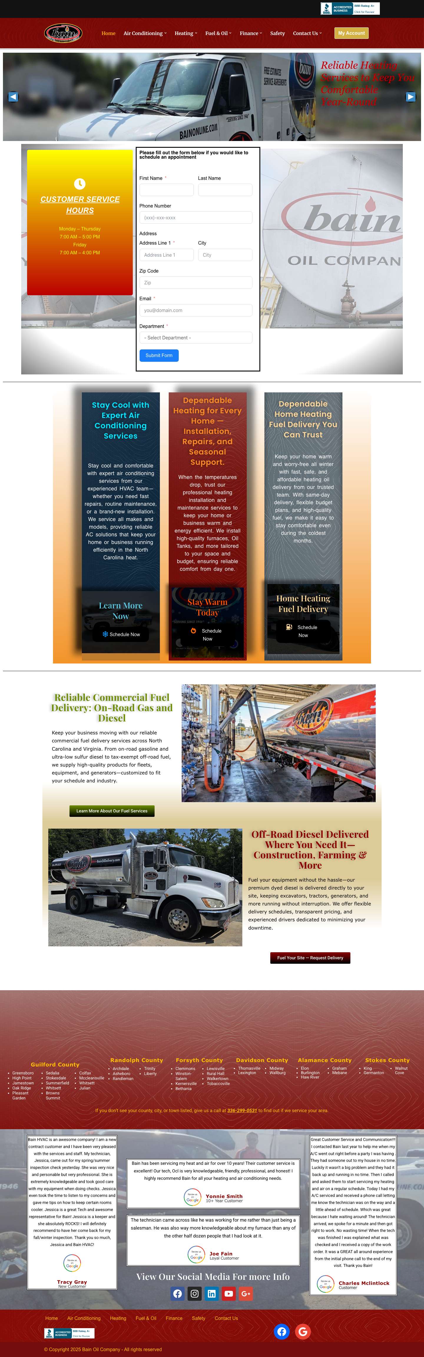 Bain Oil – HVAC & Fuel Delivery in the Triad Since 1948 - Full Screenshot