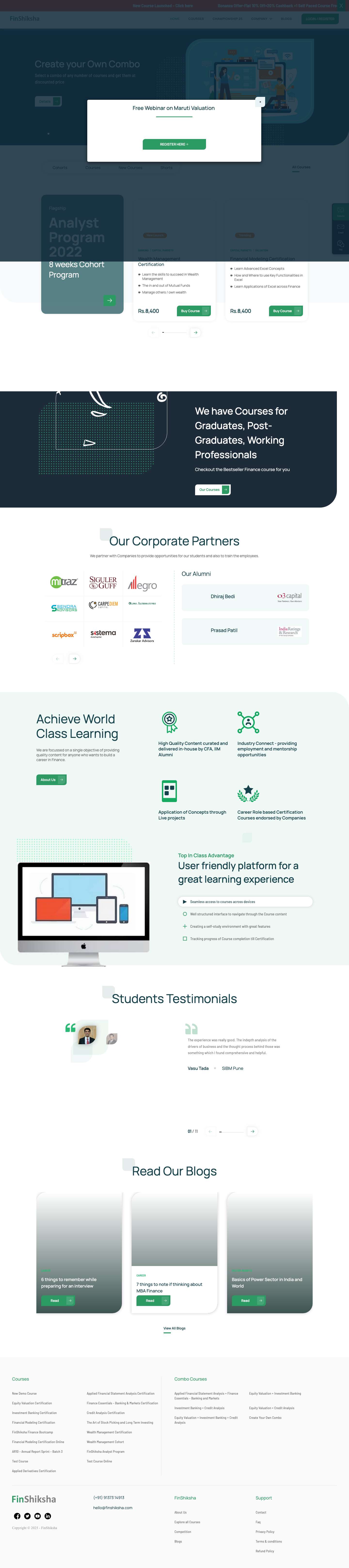 Certification Courses in Finance - Graduate | MBA - Industry recognised : FinShiksha - Full Screenshot