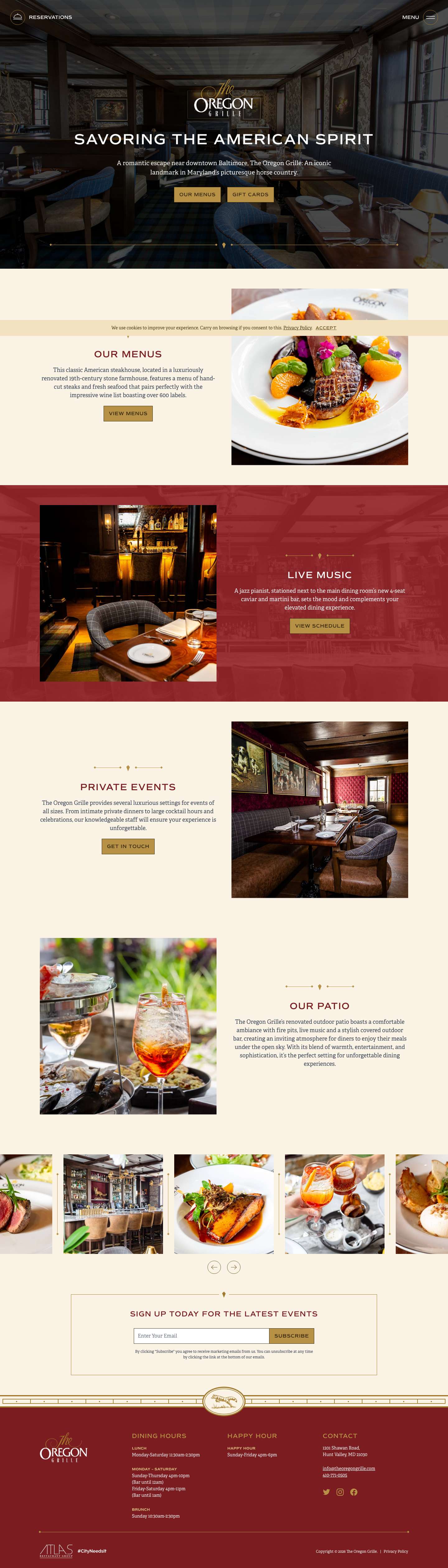 Home | The Oregon Grille | Savoring the American Spirit - Full Screenshot