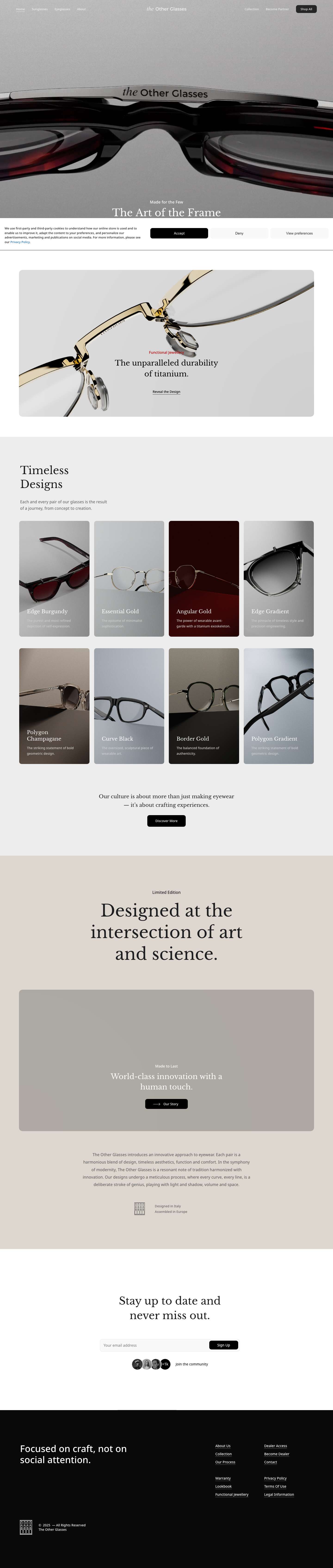 The Other Glasses — Limited Edition Luxury Eyewear - Full Screenshot