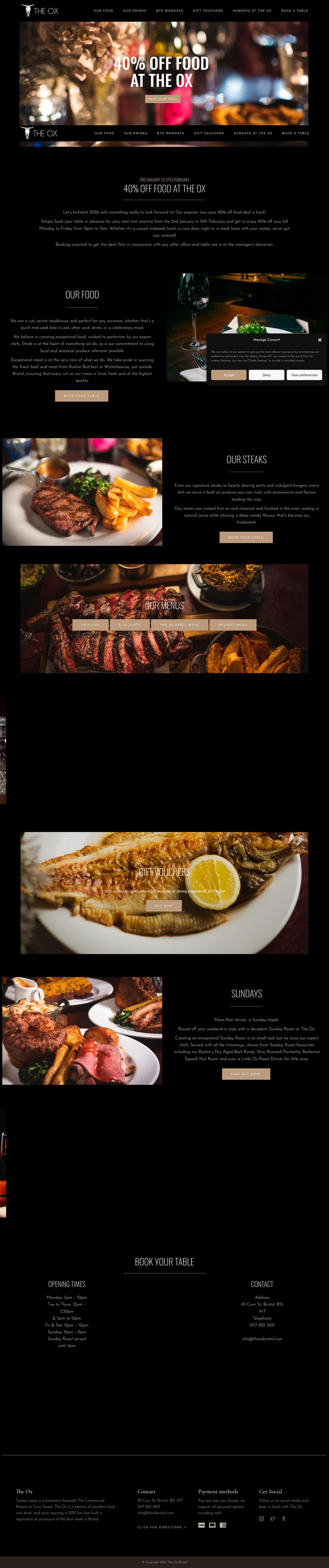 The Ox Bristol | Steak Restaurant & Cocktails | Sunday Roasts - Full Screenshot