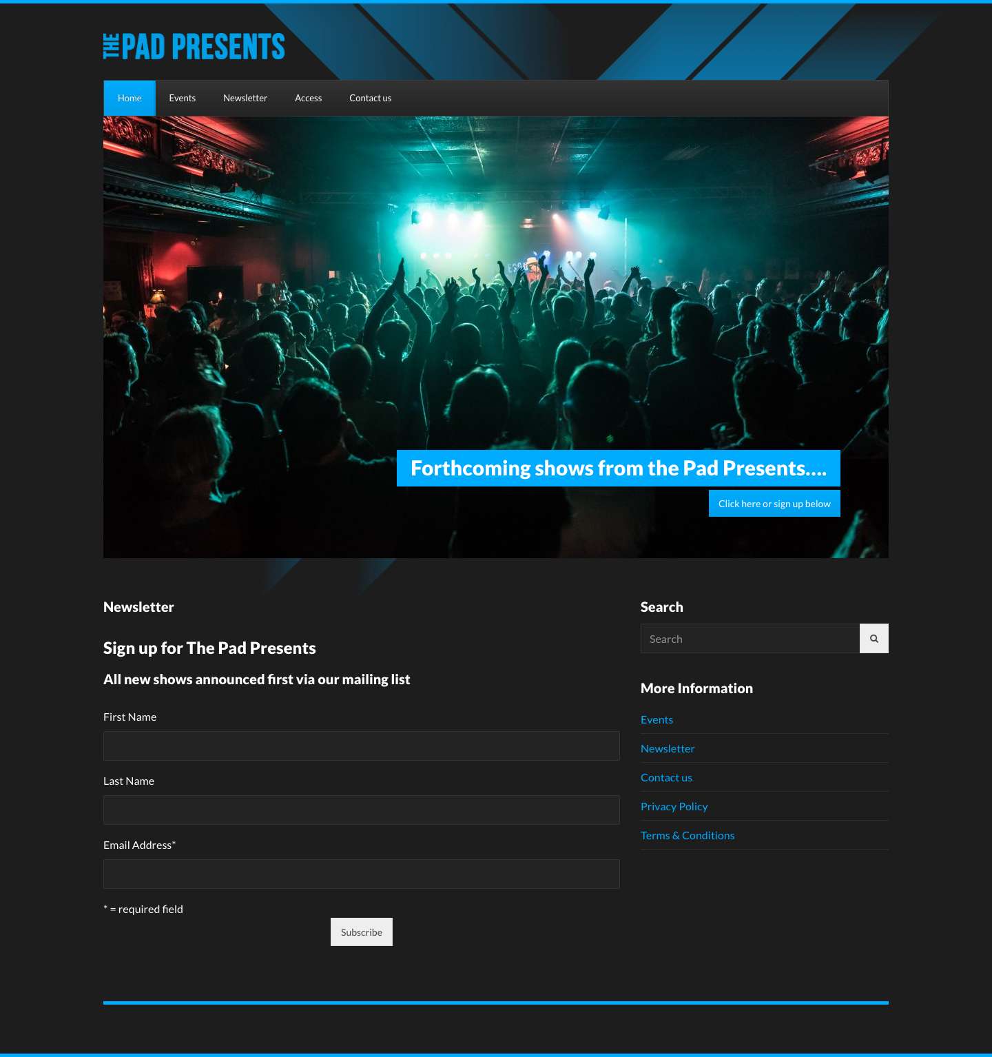 The Pad Presents - Live Music Events - Full Screenshot