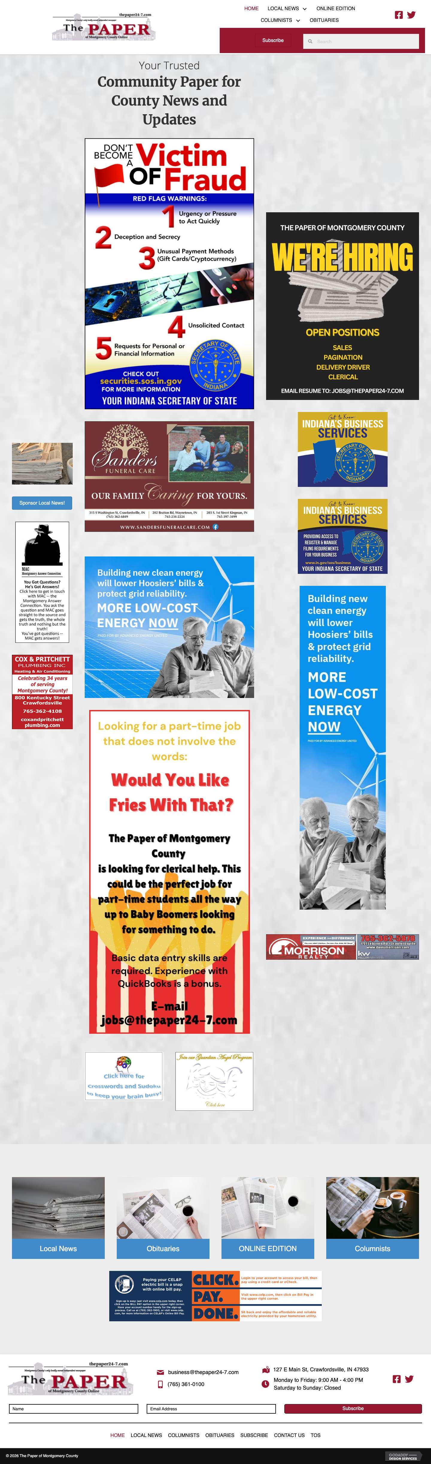 County Newspaper in Crawfordsville, IN - Full Screenshot