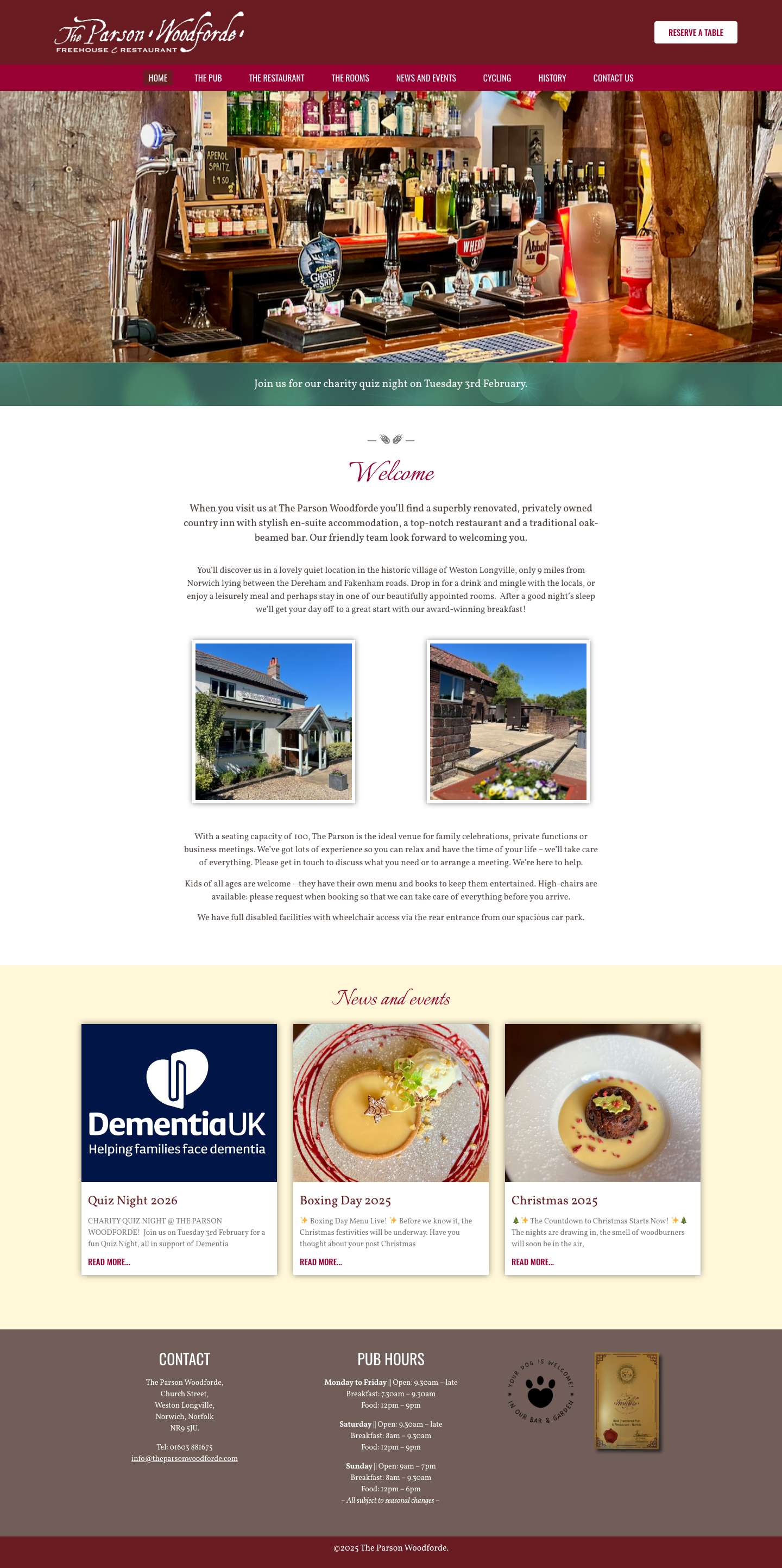 The Parson Woodforde – Freehouse Pub & Restaurant in Weston Longville, Norwich, Norfolk - Full Screenshot