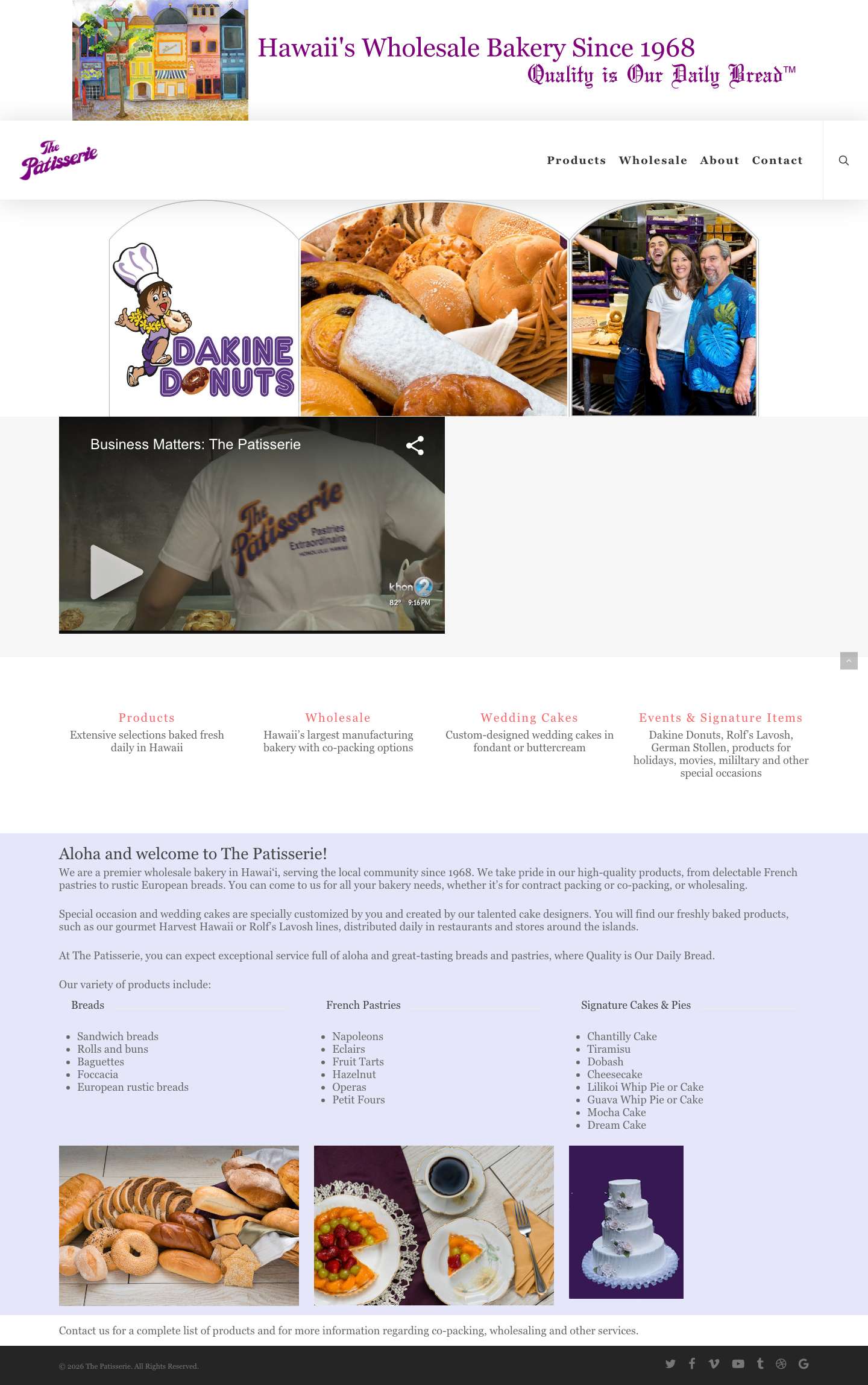 Welcome to the Patisserie. Hawaii's Premier Full Service Bakery. Wedding Cakes and Special Occasion Cakes. Wholesale. - The Patisserie - Full Screenshot