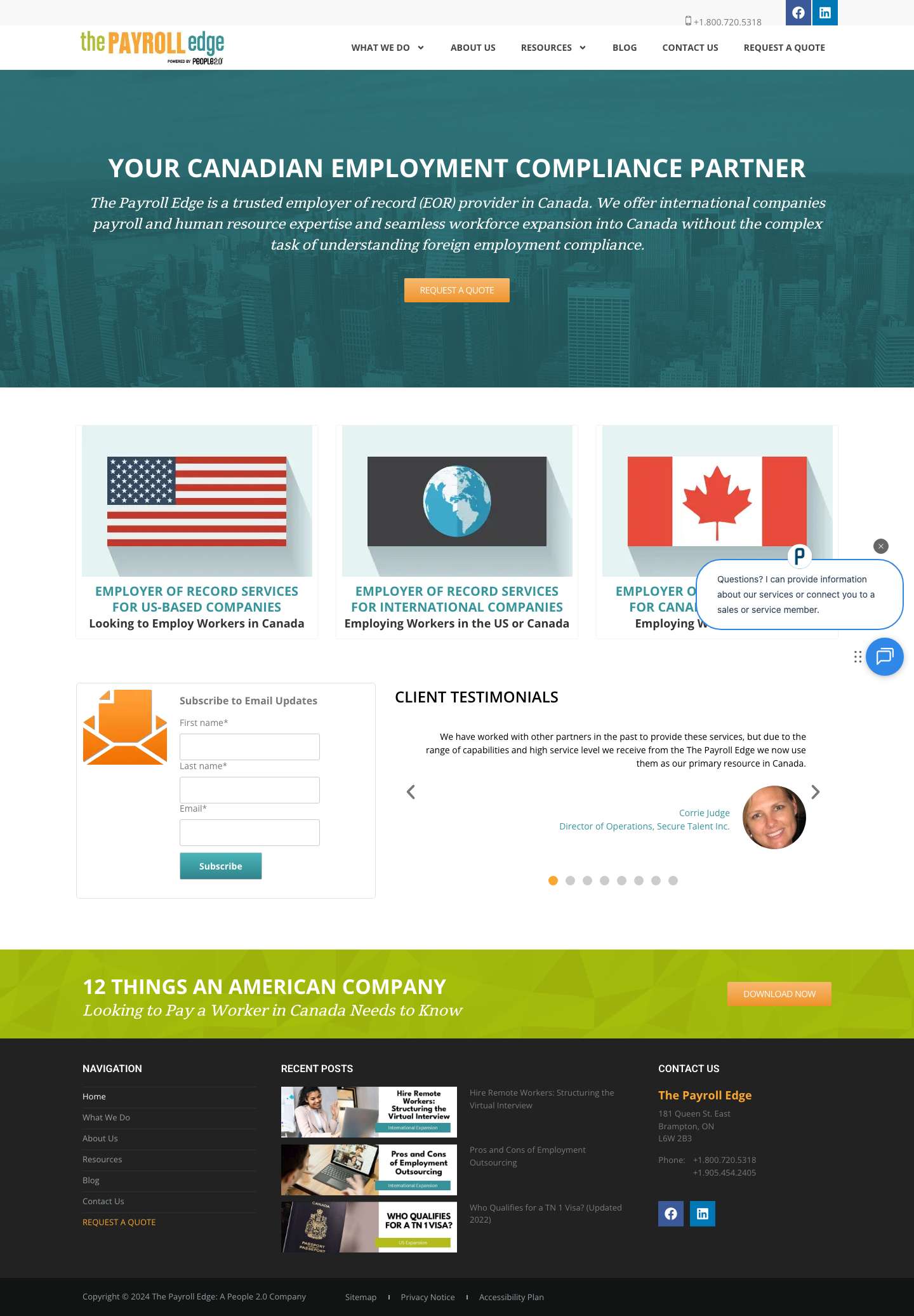 Payroll Edge: EOR Services for U.S. & Canada Expansion | The Payroll Edge - Full Screenshot