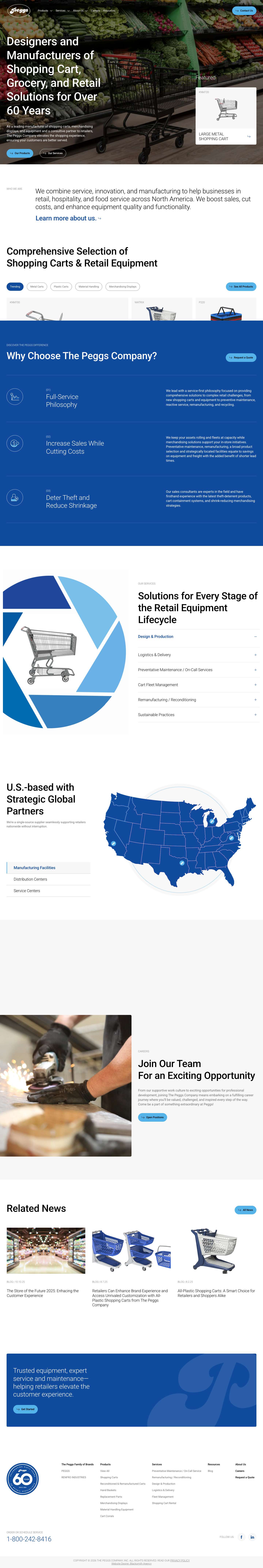 Shopping Carts, Retail Displays and Grocery Equipment | The Peggs Company - Full Screenshot