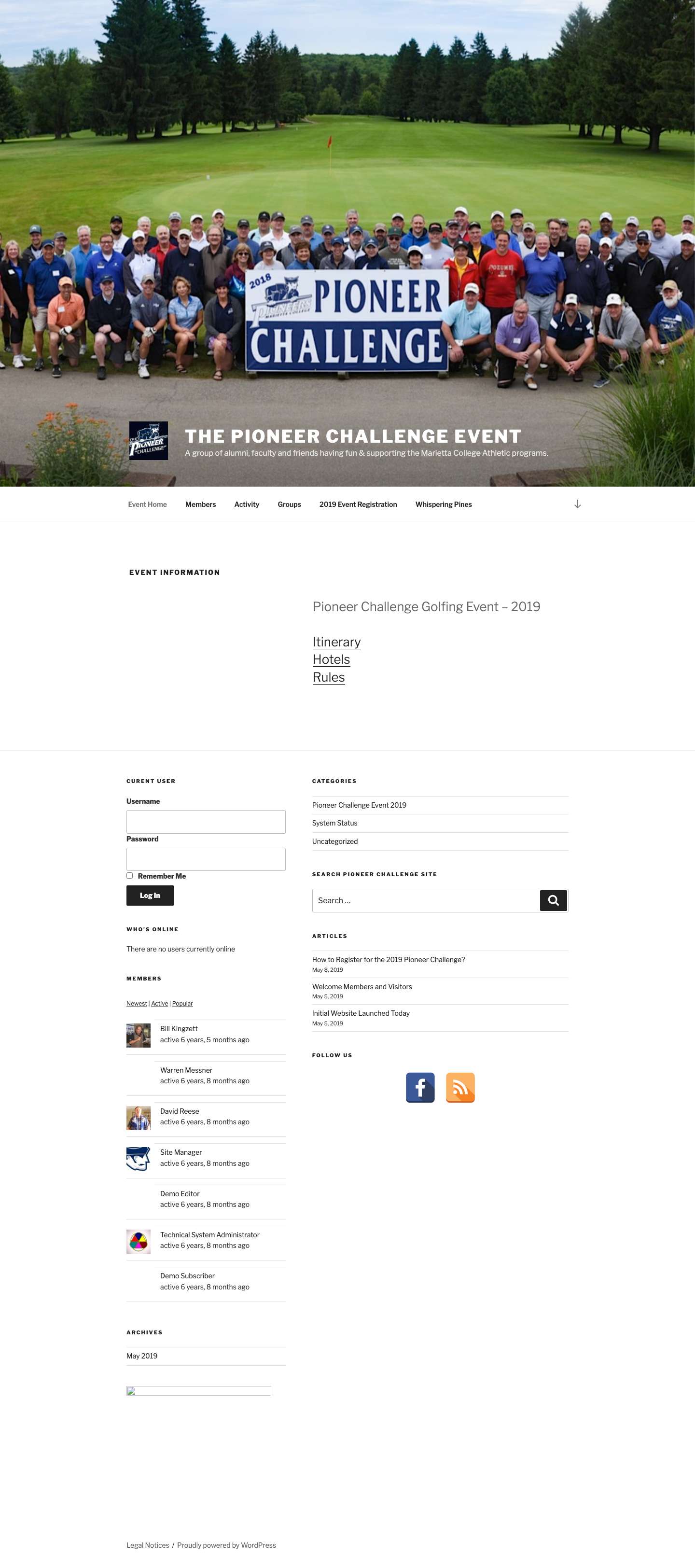 The Pioneer Challenge Event – A group of alumni, faculty and friends having fun & supporting the Marietta College Athletic programs. - Full Screenshot