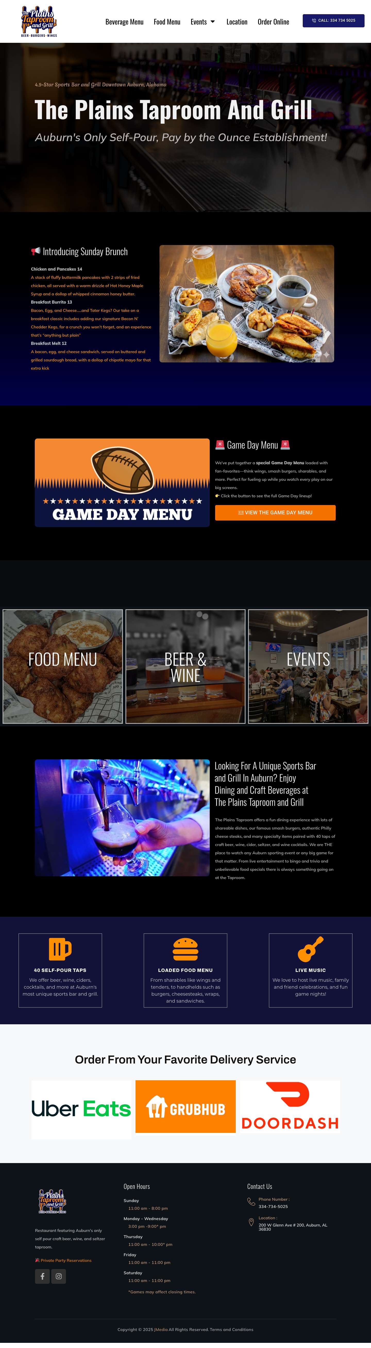 🍺 Unique Sports Bar and Grill Auburn, AL | The Plains Taproom & Grill - Full Screenshot