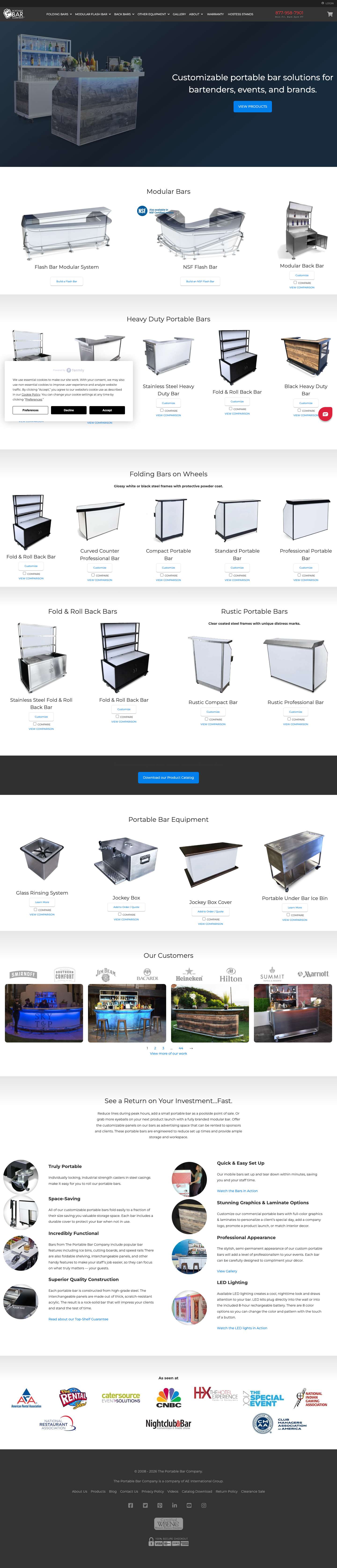 Superior Quality, Space-Saving, Portable Bars |The Portable Bar Company - Full Screenshot