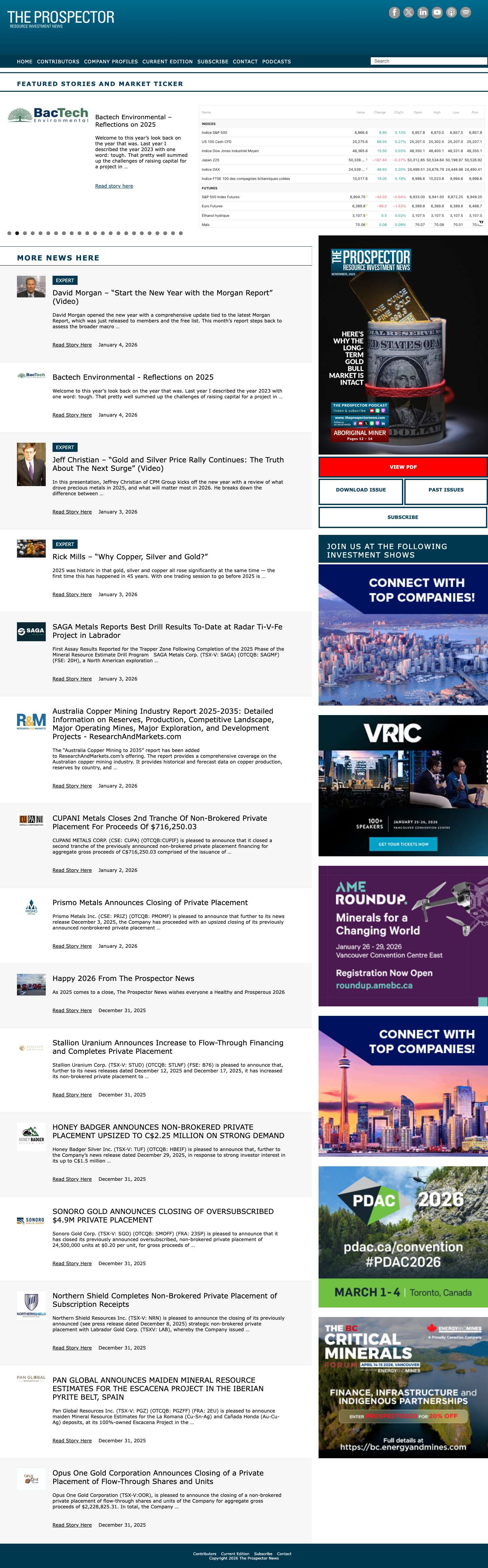 Prospector News | The Prospector Resource Investment News - Full Screenshot