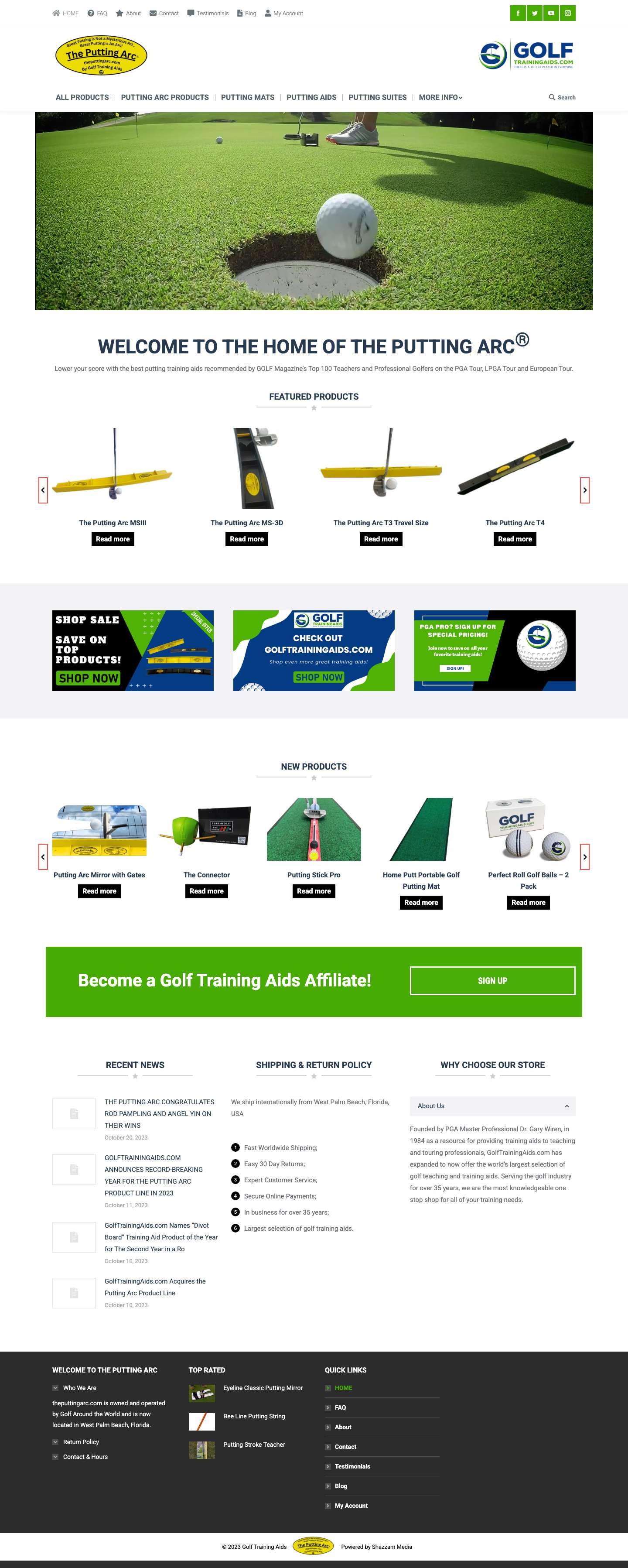 Home - The Putting Arc | Putting Golf Training Aid | PGA LPGA Teaching Pros - Full Screenshot