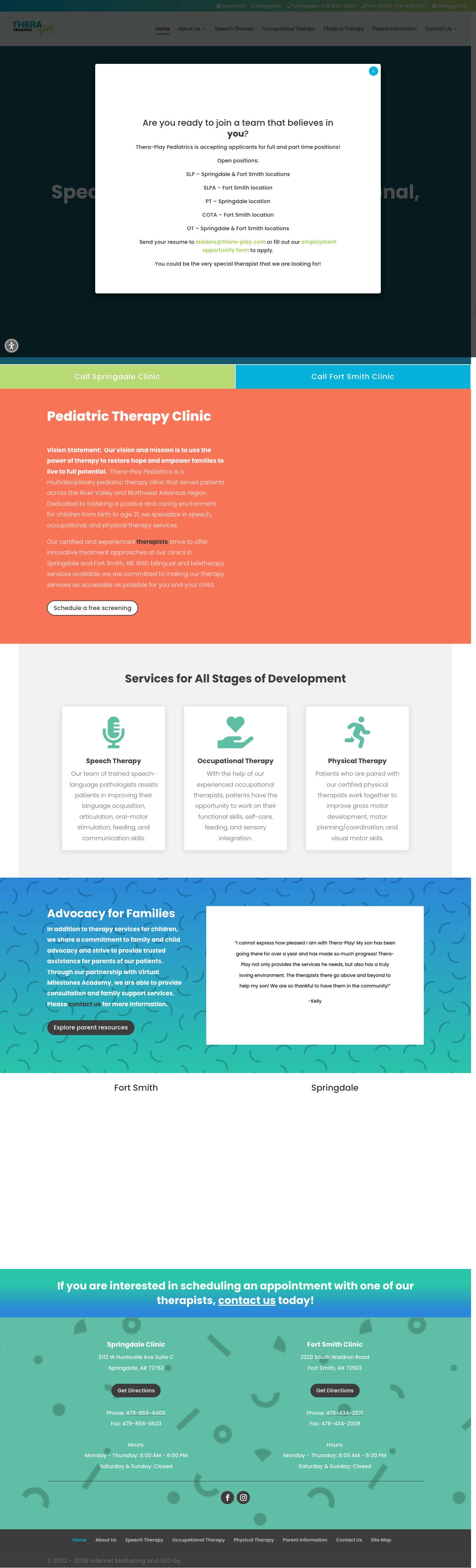Pediatric Therapy Clinic in Springdale & Fort Smith, AR | Thera-Play Pediatrics - Full Screenshot