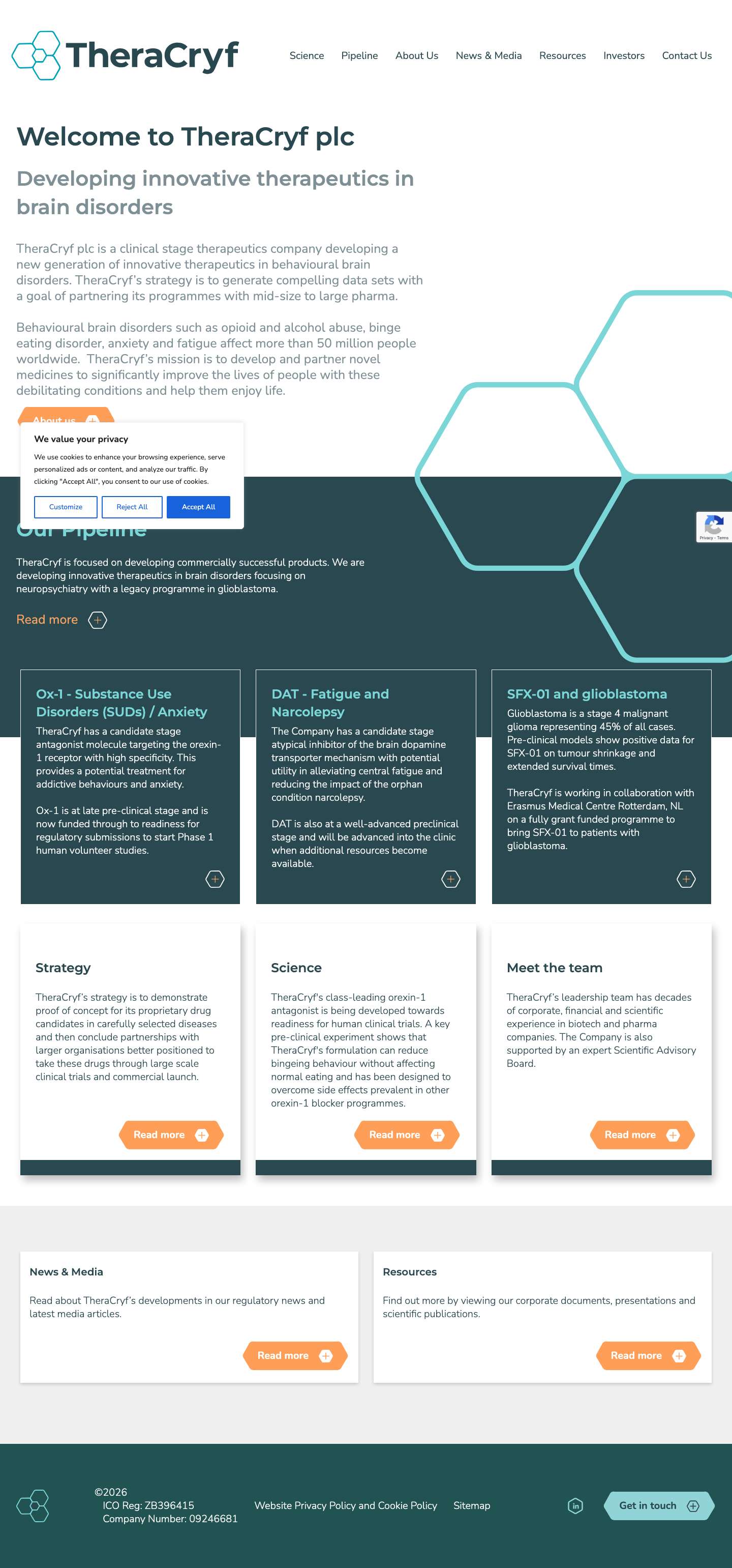 TheraCryf | A clinical stage therapeutics company - Full Screenshot