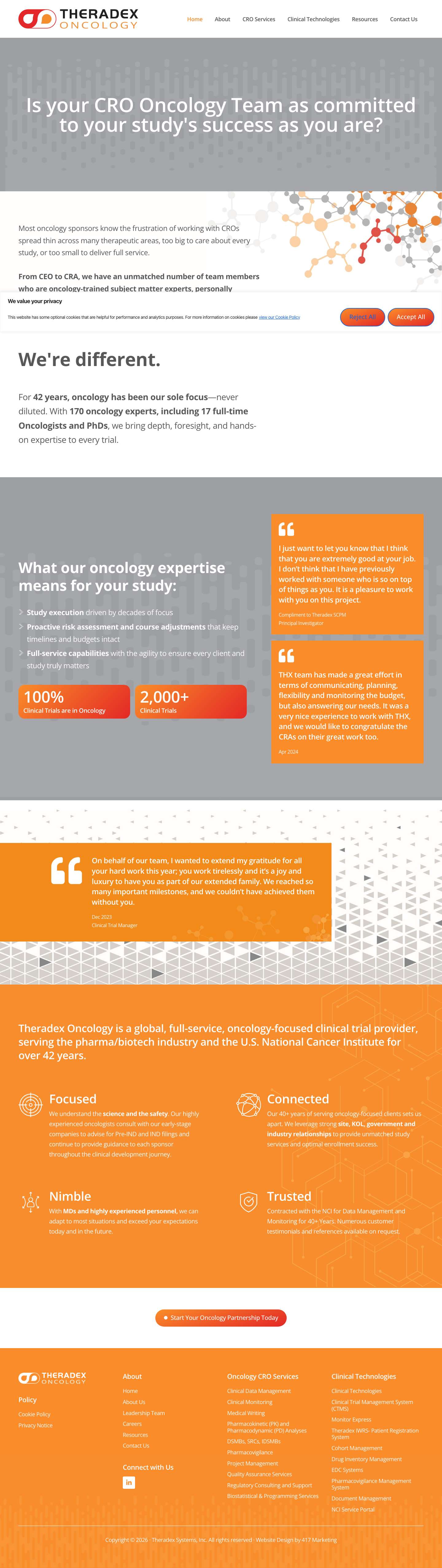 Theradex Oncology | Advancing Cancer Research - Full Screenshot