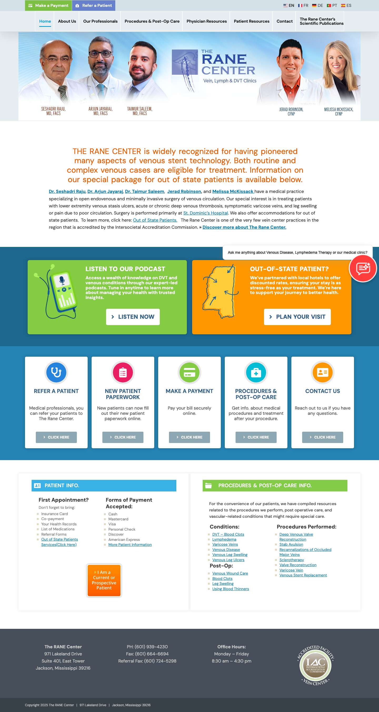 Home - The RANE Center for Venous and Lymphatic Diseases at St. Dominic's :: Vascular & Endovascular Surgery :: Seshadri Raju, M.D., F.A.C.S., Vascular Surgeon - Full Screenshot