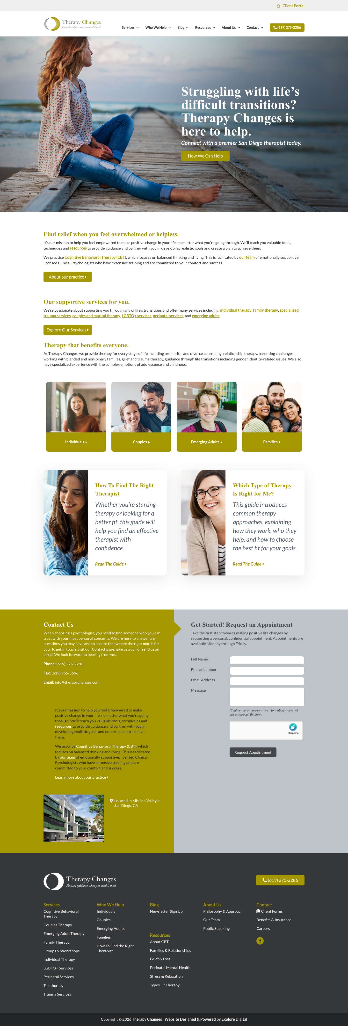 San Diego Therapist - Clinical Psychologists | Therapy Changes - Full Screenshot