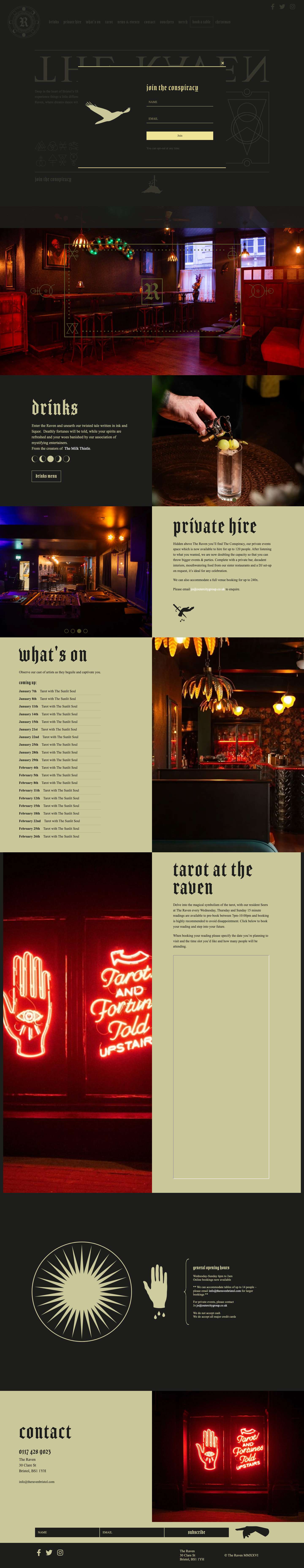 The Raven Bristol | Cocktails | Tarot | Performers | Jazzmoooons - Full Screenshot