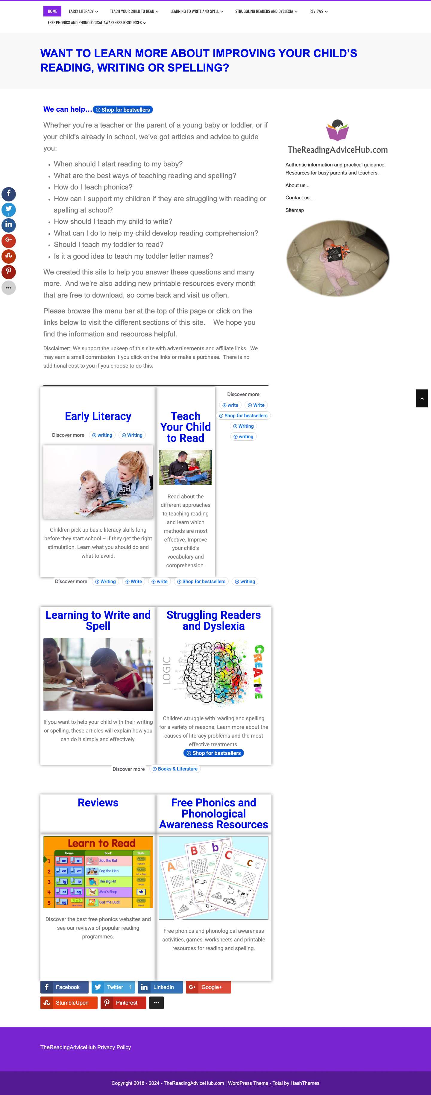 Reading, Spelling, Handwriting Help for Kids - Reading Advice - Full Screenshot