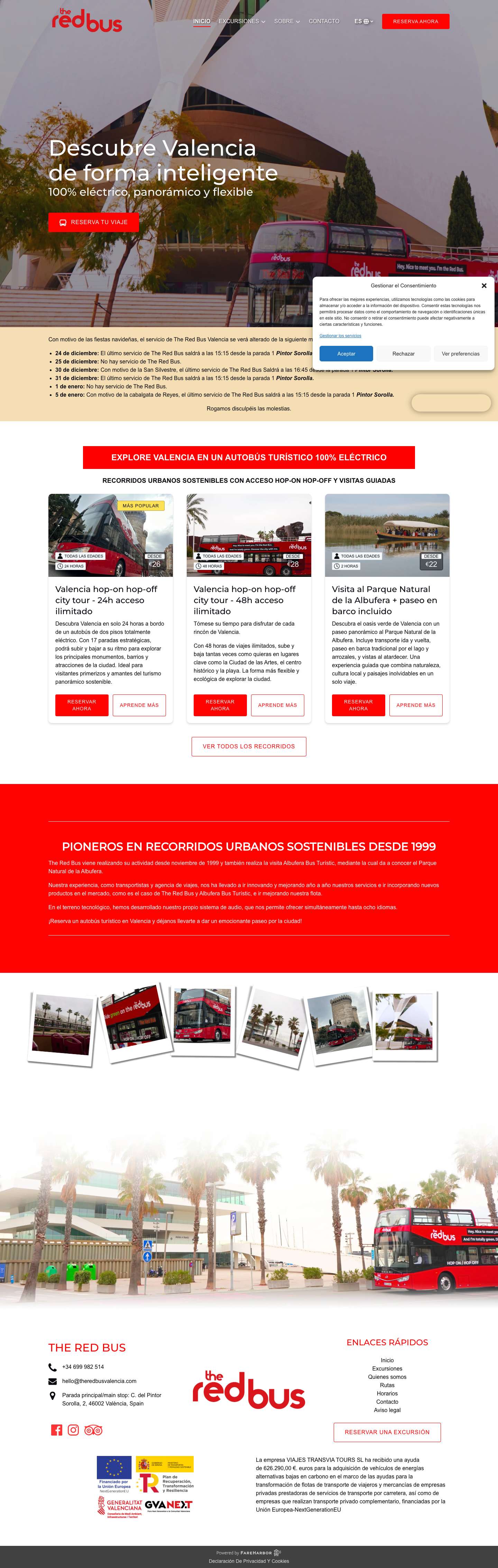 The Red Bus | Recorridos en Autobuses en Valencia, ES GlobeChevron downBusUserClockUserClockUserClockPhoneEnvelopeMap MarkerFacebookInstagramTripAdvisorPowered by FareHarbor - Full Screenshot