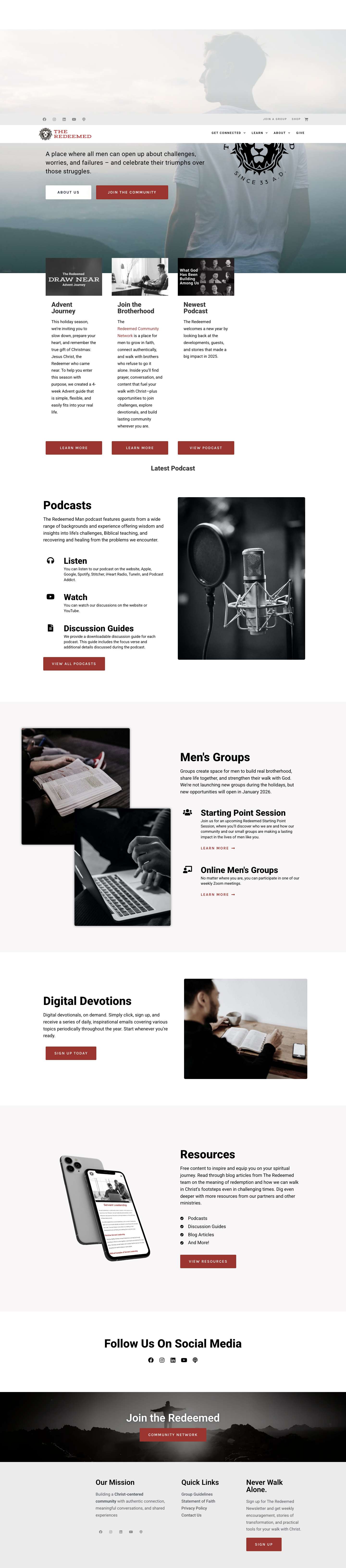 Supportive, Online Community for Men - The Redeemed - Full Screenshot