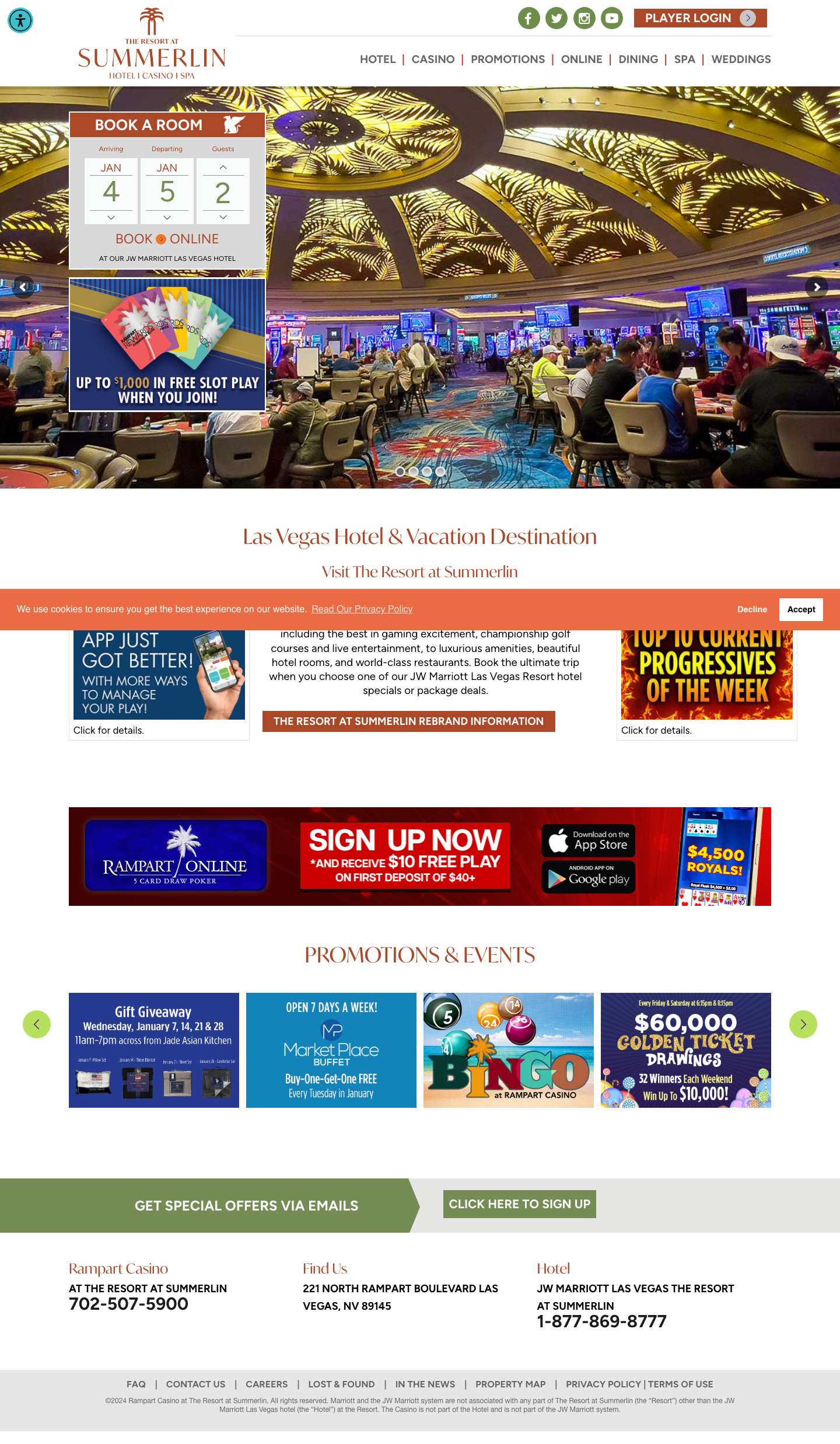 Rampart Casino at the Resort at Summerlin, NV | Las Vegas Hotels - Full Screenshot