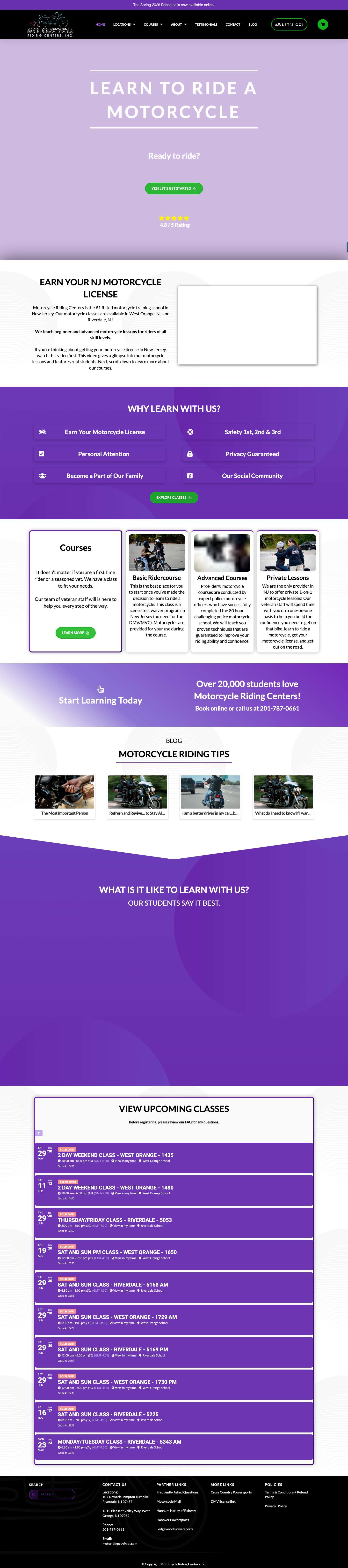 MSF Motorcycle Training Lessons in NJ | Motorcycle Riding Centers - Full Screenshot