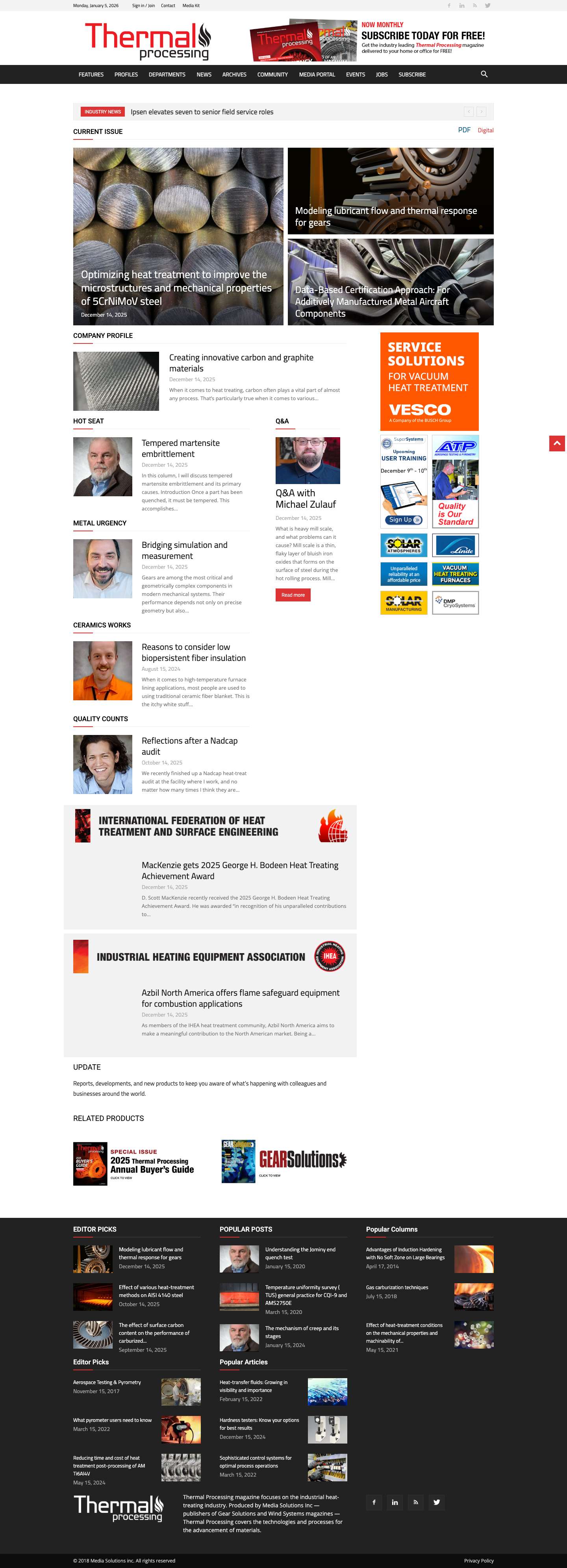 Home | Thermal Processing Magazine | Heat Treating - Full Screenshot