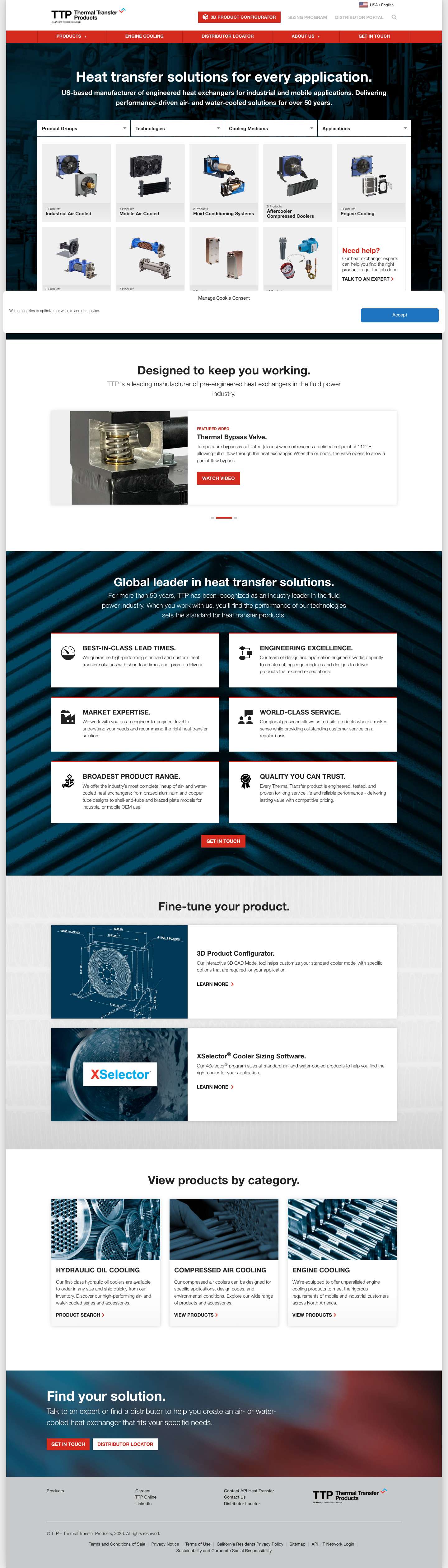 Heat Exchangers for Industrial & Mobile Applications | TTP - Full Screenshot