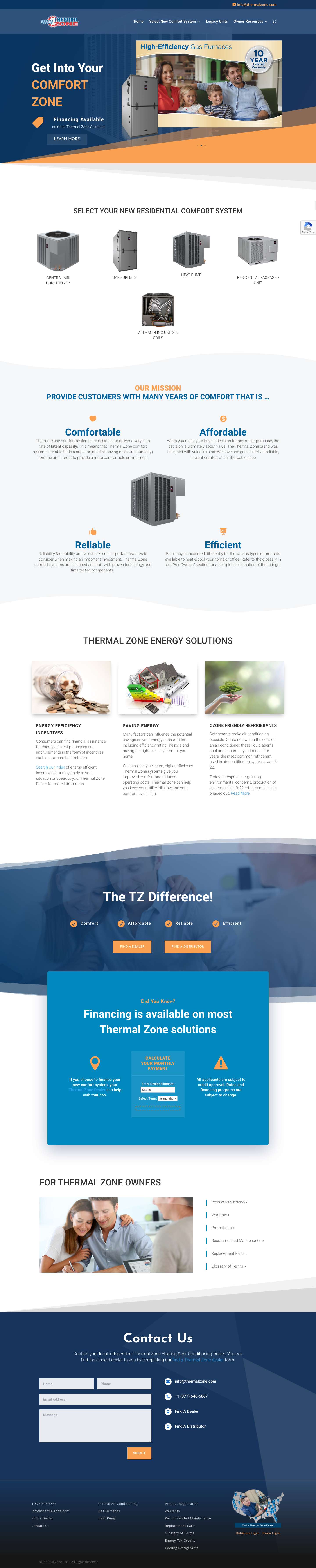 Thermal Zone | Get in your Comfort ZONE with our innovative Thermal Zone Central Air Conditioning, Gas Furances, Heat Pumps, Package Heating & Cooling Systems and Indoor Air Quality - Full Screenshot