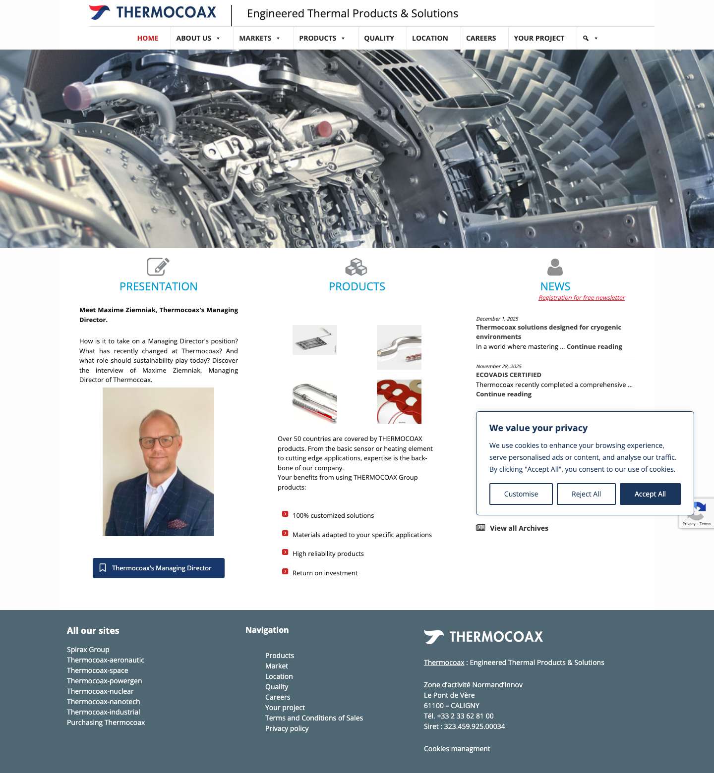 Thermocoax, Engineered Thermal Products & Solutions - Full Screenshot