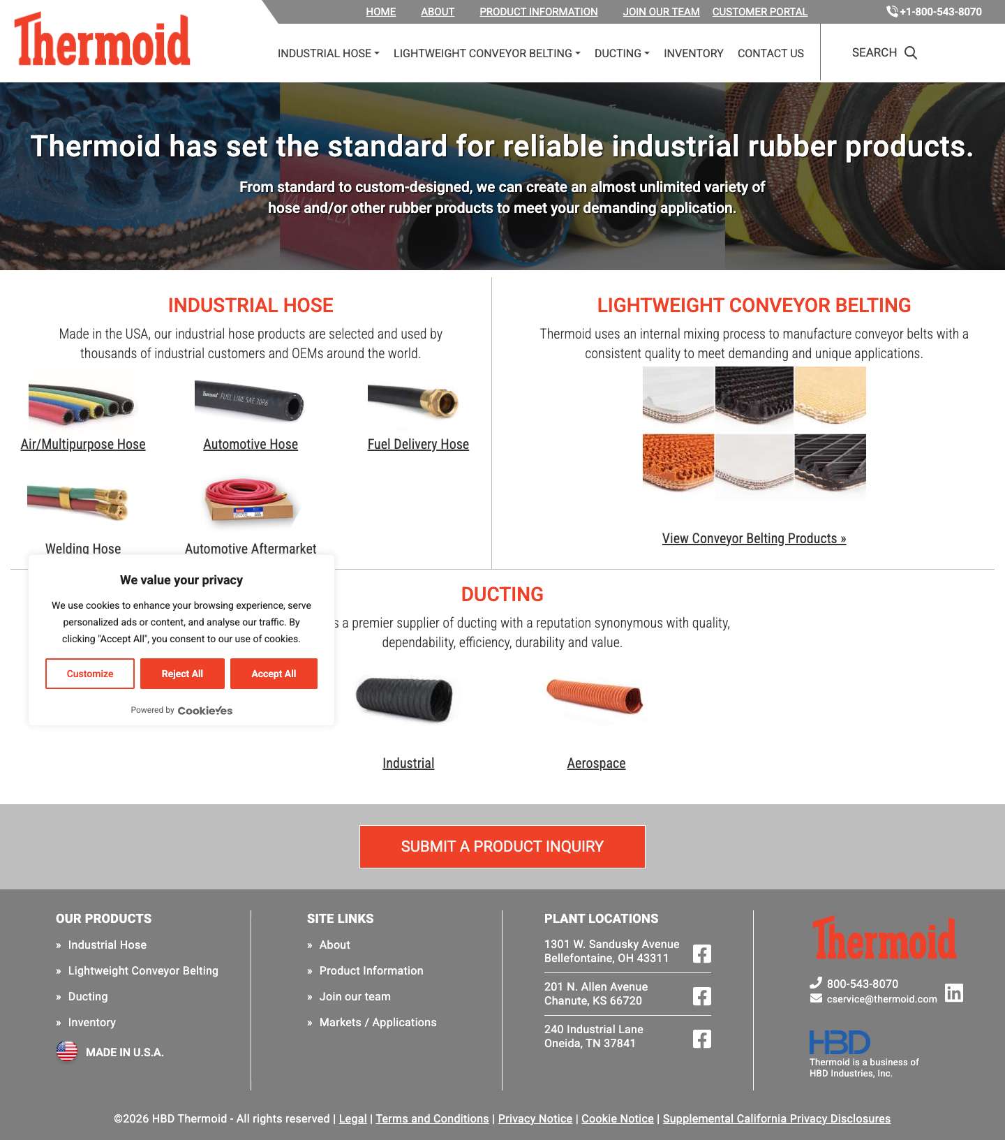 Industrial Rubber Hose, Conveyor Belts & Ducting Products | Thermoid Thermoid - Full Screenshot