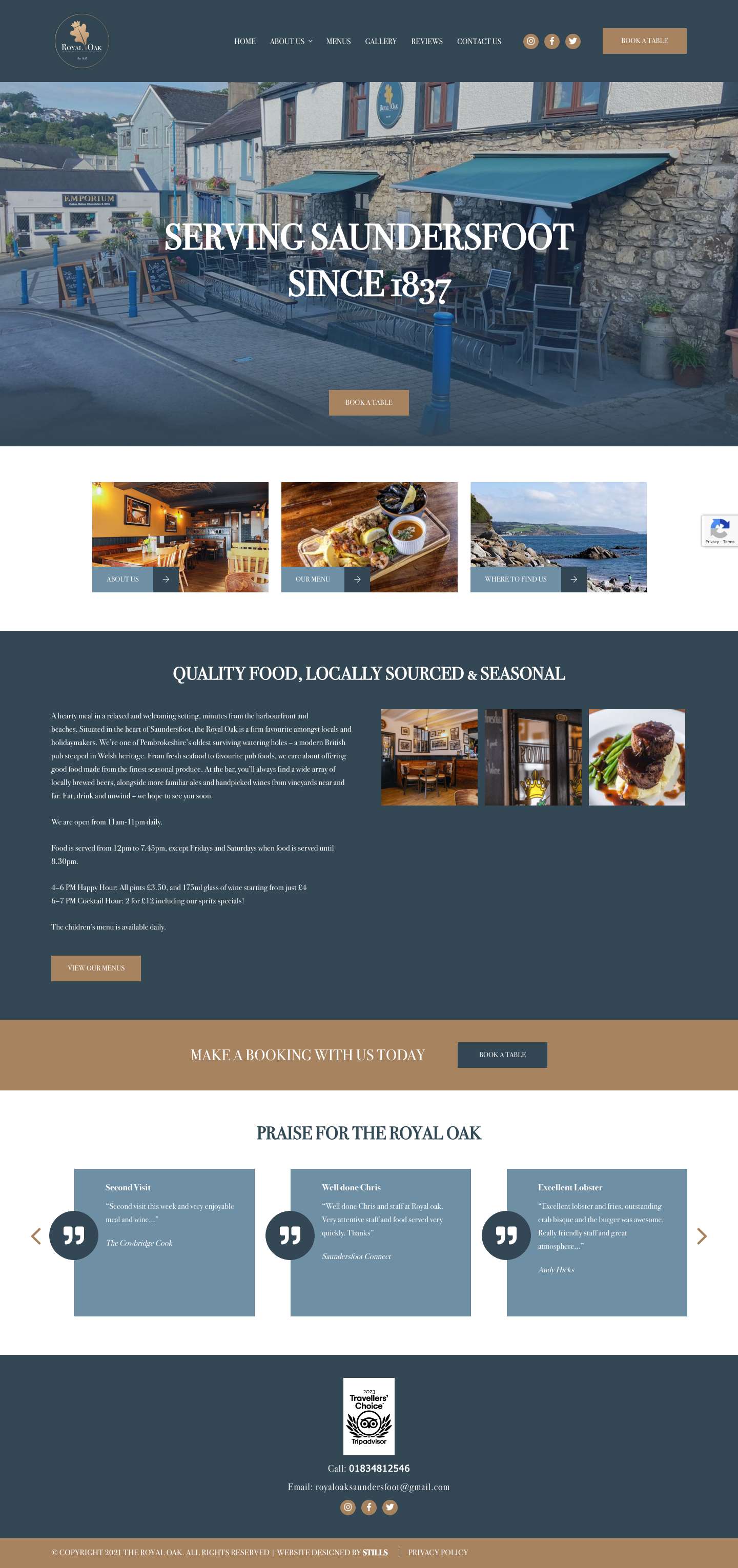 Saundersfoot Pub | Saundersfoot Restaurant | Seafood |The Royal Oak - Full Screenshot
