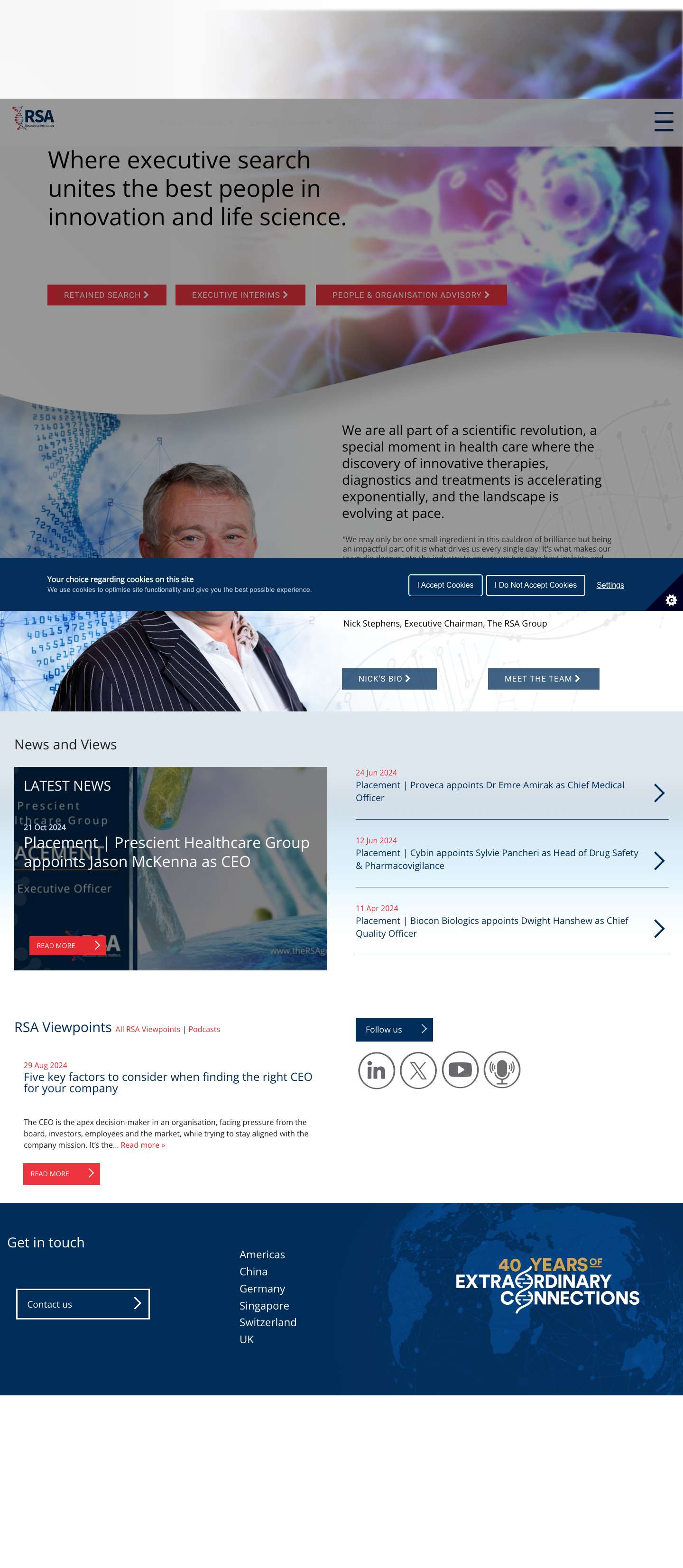 Life Sciences Executive Search | Pharma & Biotech | The RSA Group - Full Screenshot
