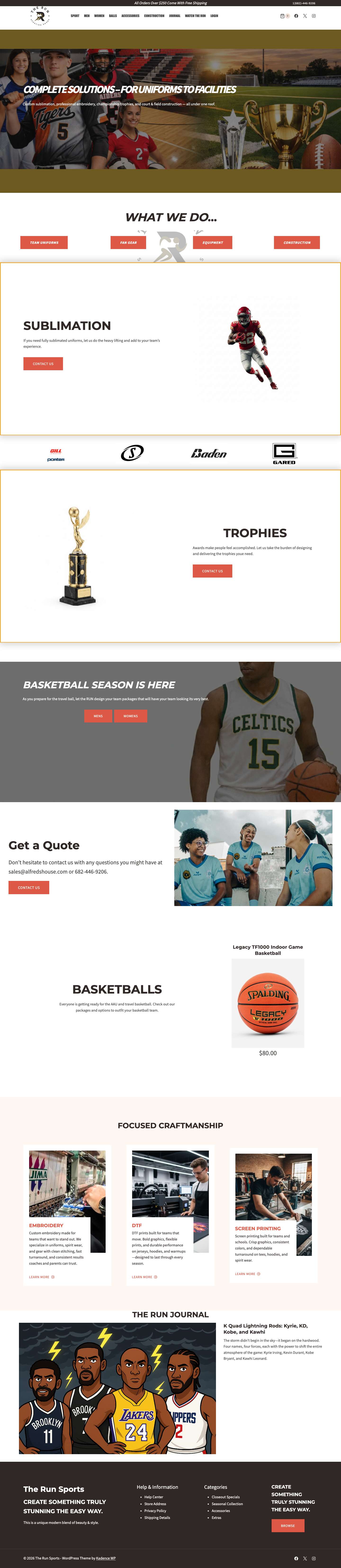 The Run Sports – Custom Team Apparel & Sporting GoodsShopping CartFacebookXInstagramToggle MenuFacebookXInstagram - Full Screenshot