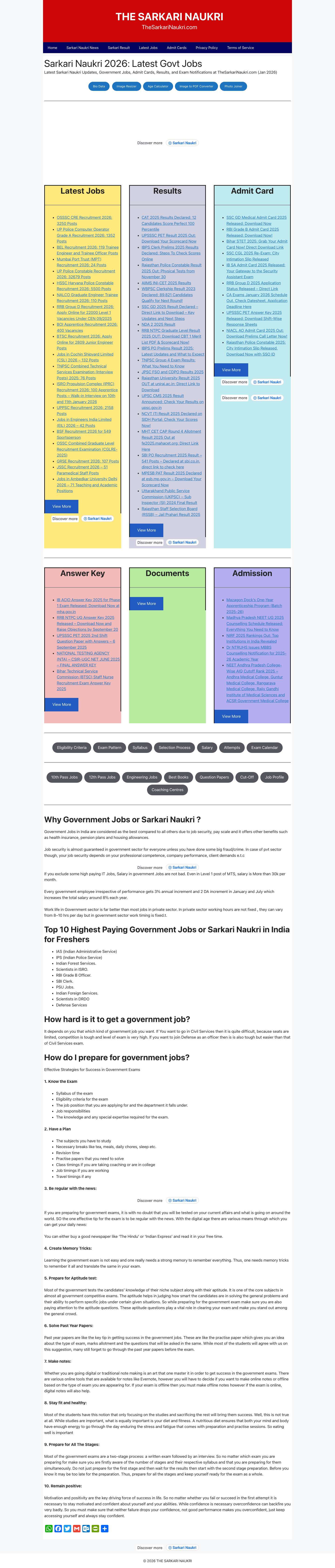 Sarkari Naukri 2026: Latest Govt Jobs - THE SARKARI NAUKRI - Full Screenshot