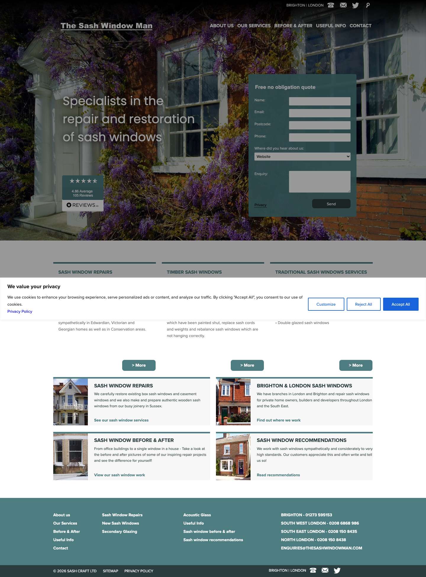 Sash window repairs in Brighton & London - The Sash Window Man - Full Screenshot