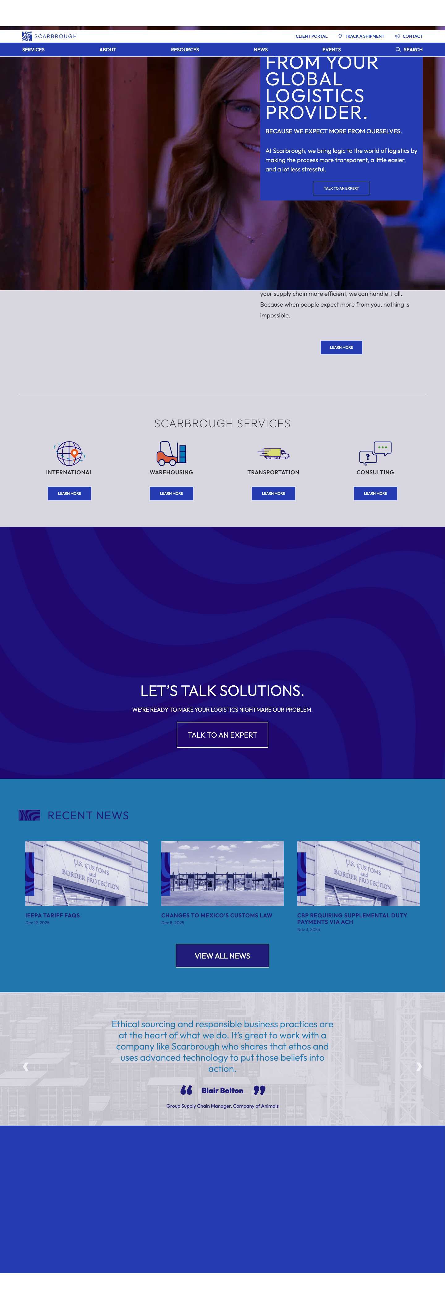 Global Logistics Provider | 3PL Services | Scarbrough Global - Full Screenshot