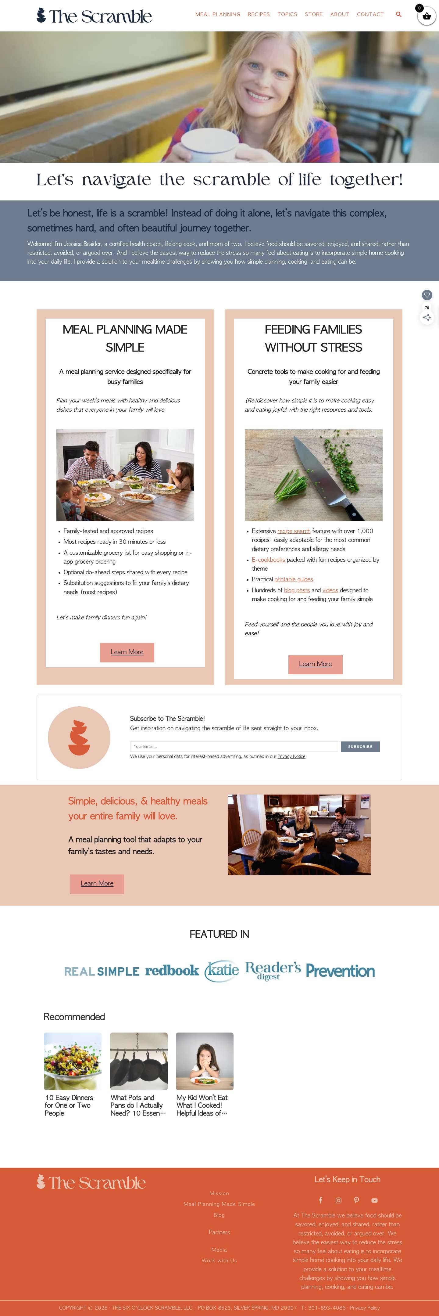 Simple Planning. Easy Cooking. Joyful Eating. | The ScrambleMagnifying GlassFacebookInstagramPinterestYouTube - Full Screenshot